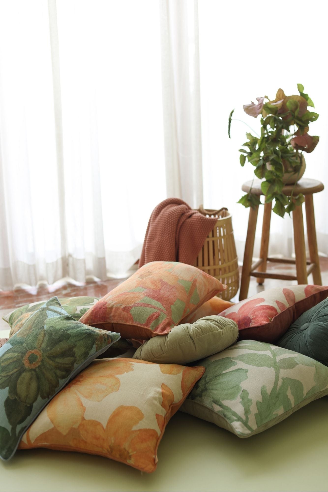 Wildflower Peach Linen Cushion Cover