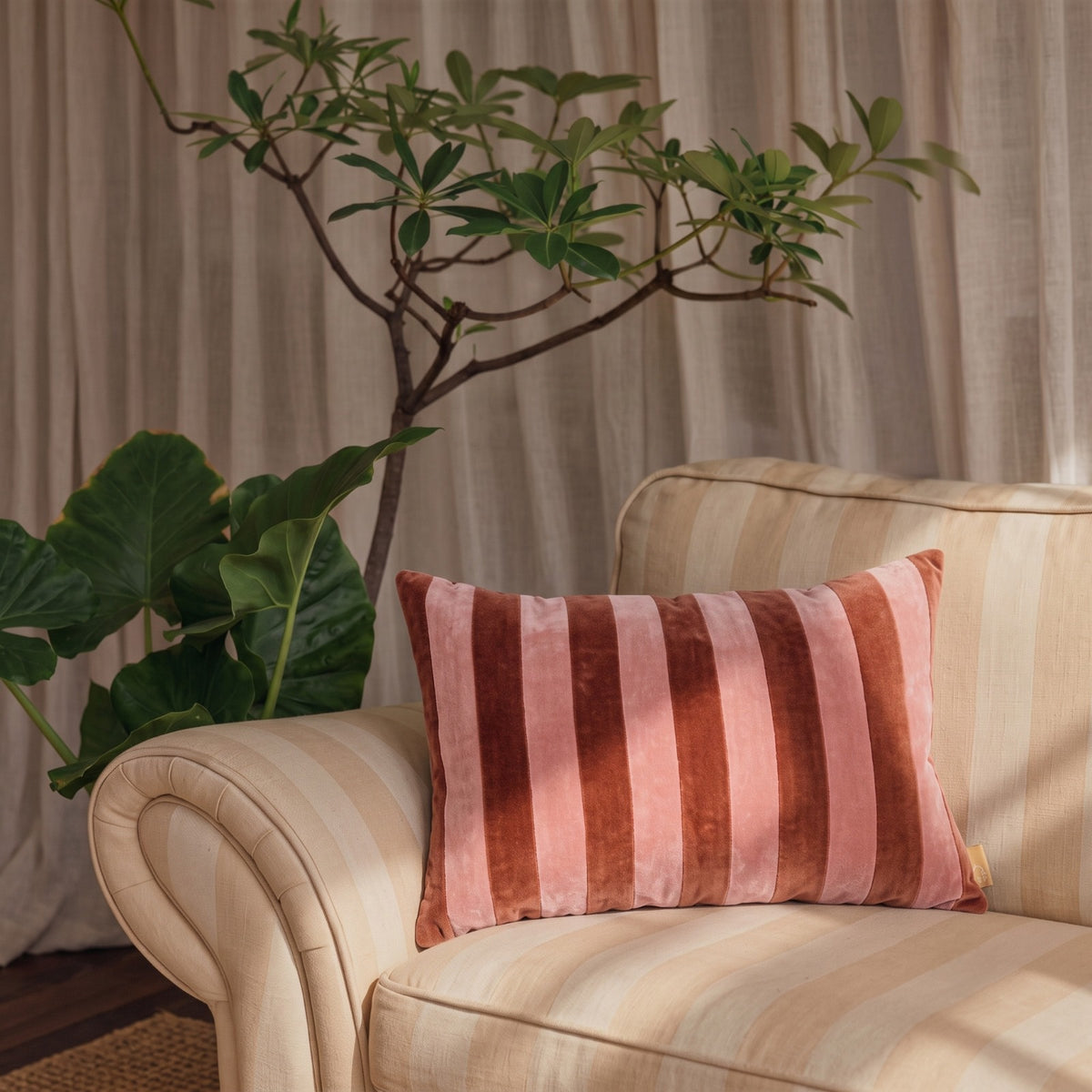 Holly Rhubarb Striped Oblong Cushion Cover