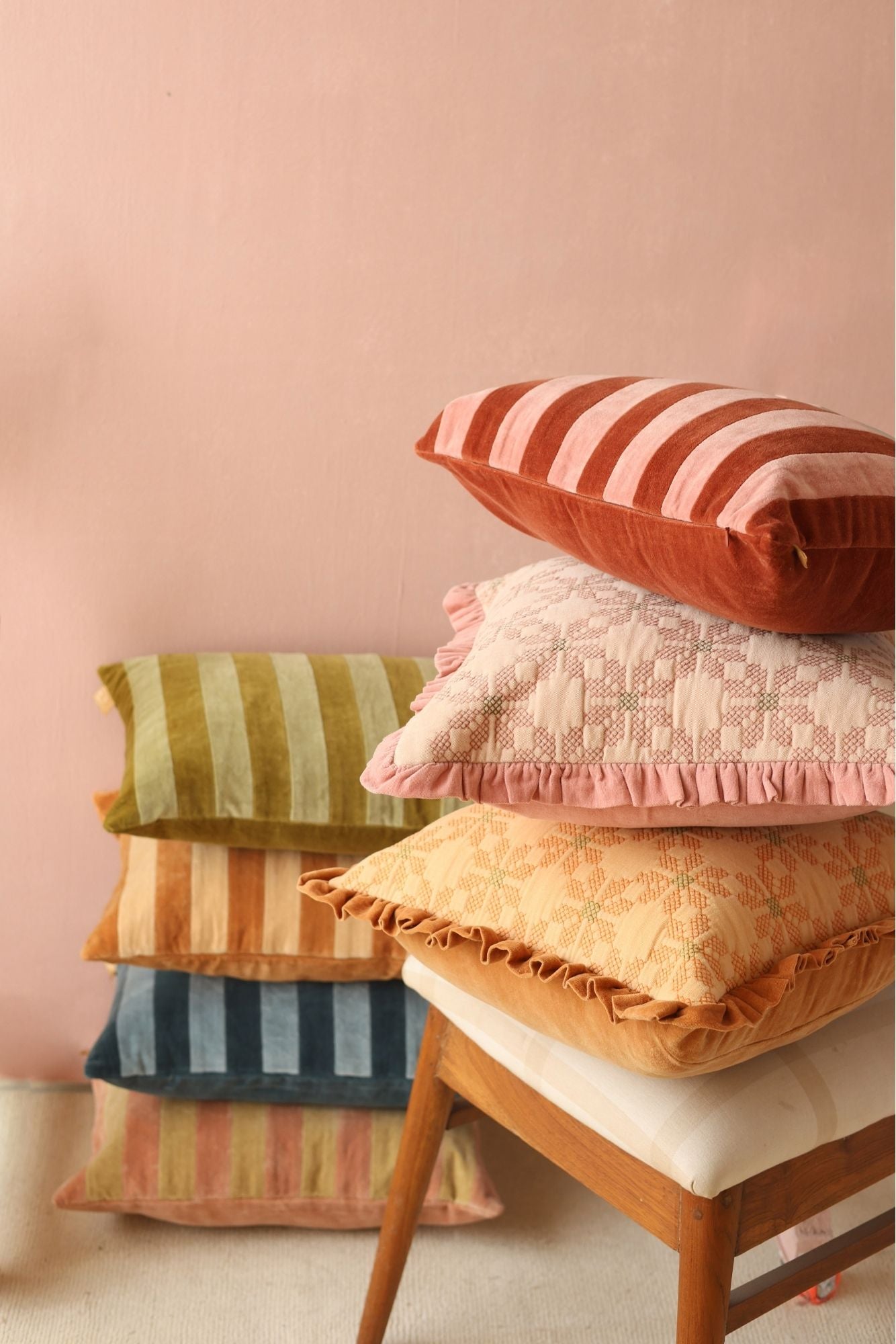 Holly Rhubarb Striped Oblong Cushion Cover