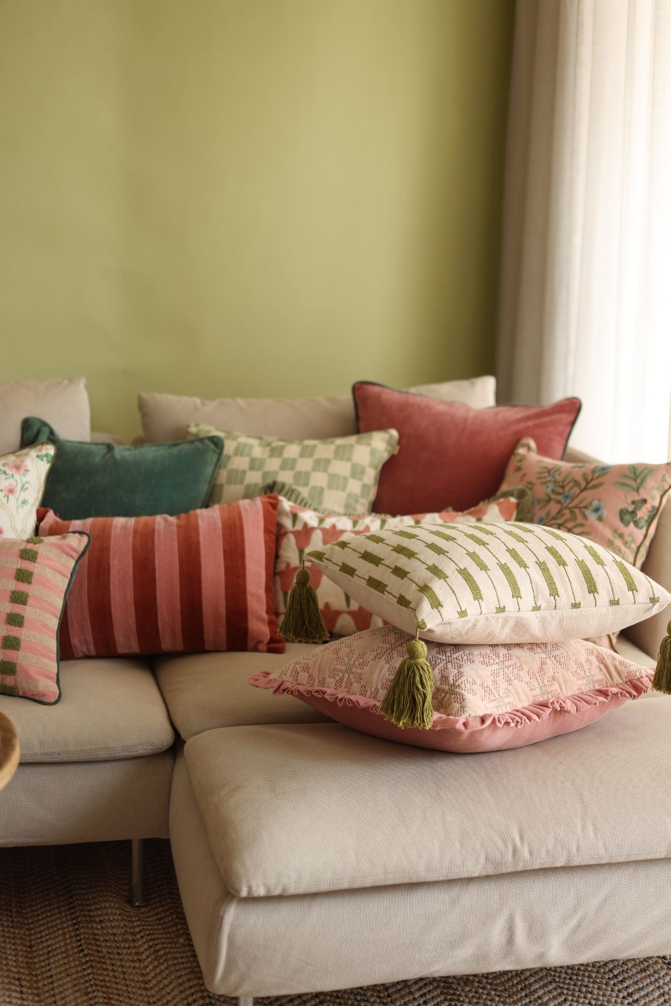 Holly Rhubarb Striped Oblong Cushion Cover