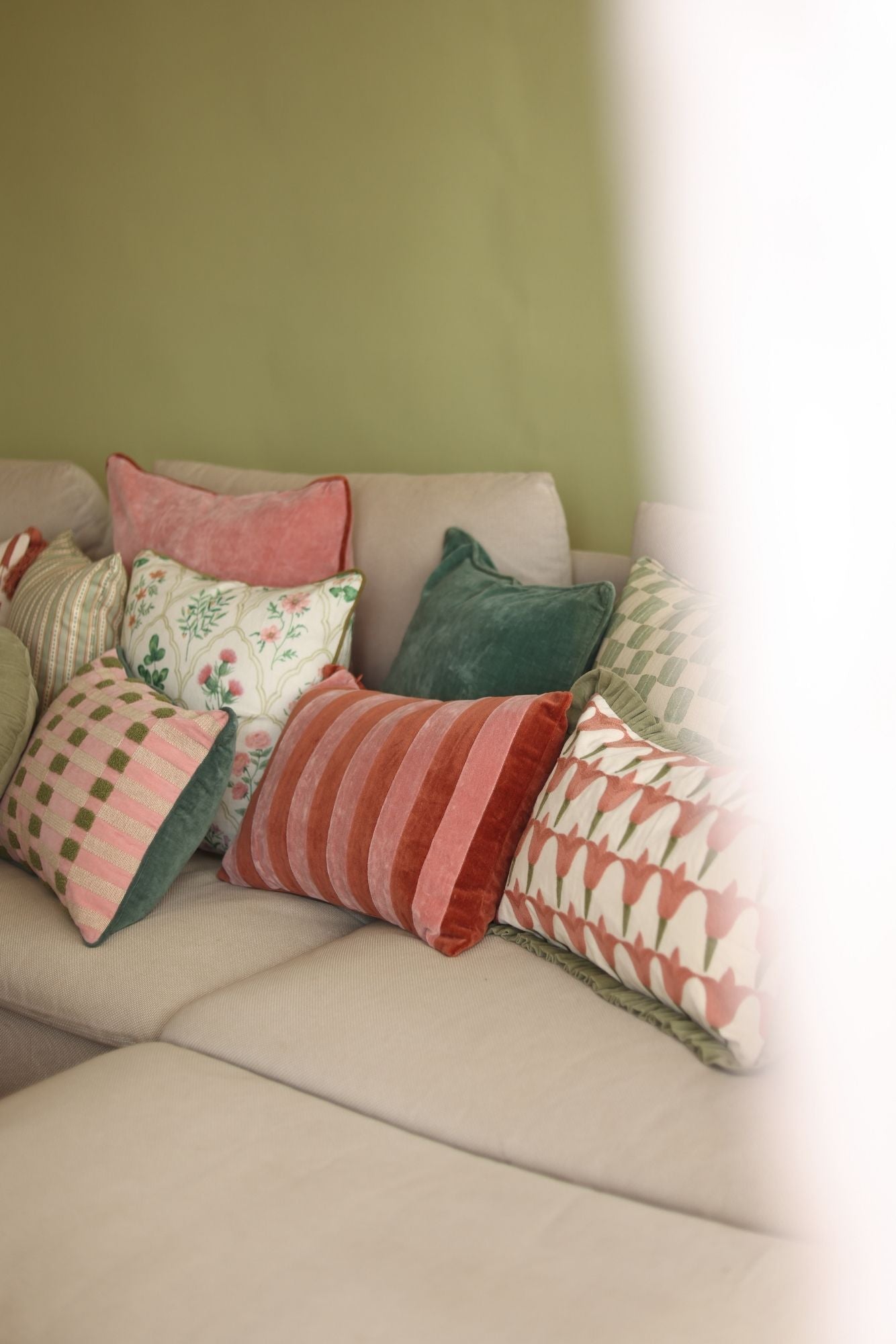 Holly Rhubarb Striped Oblong Cushion Cover