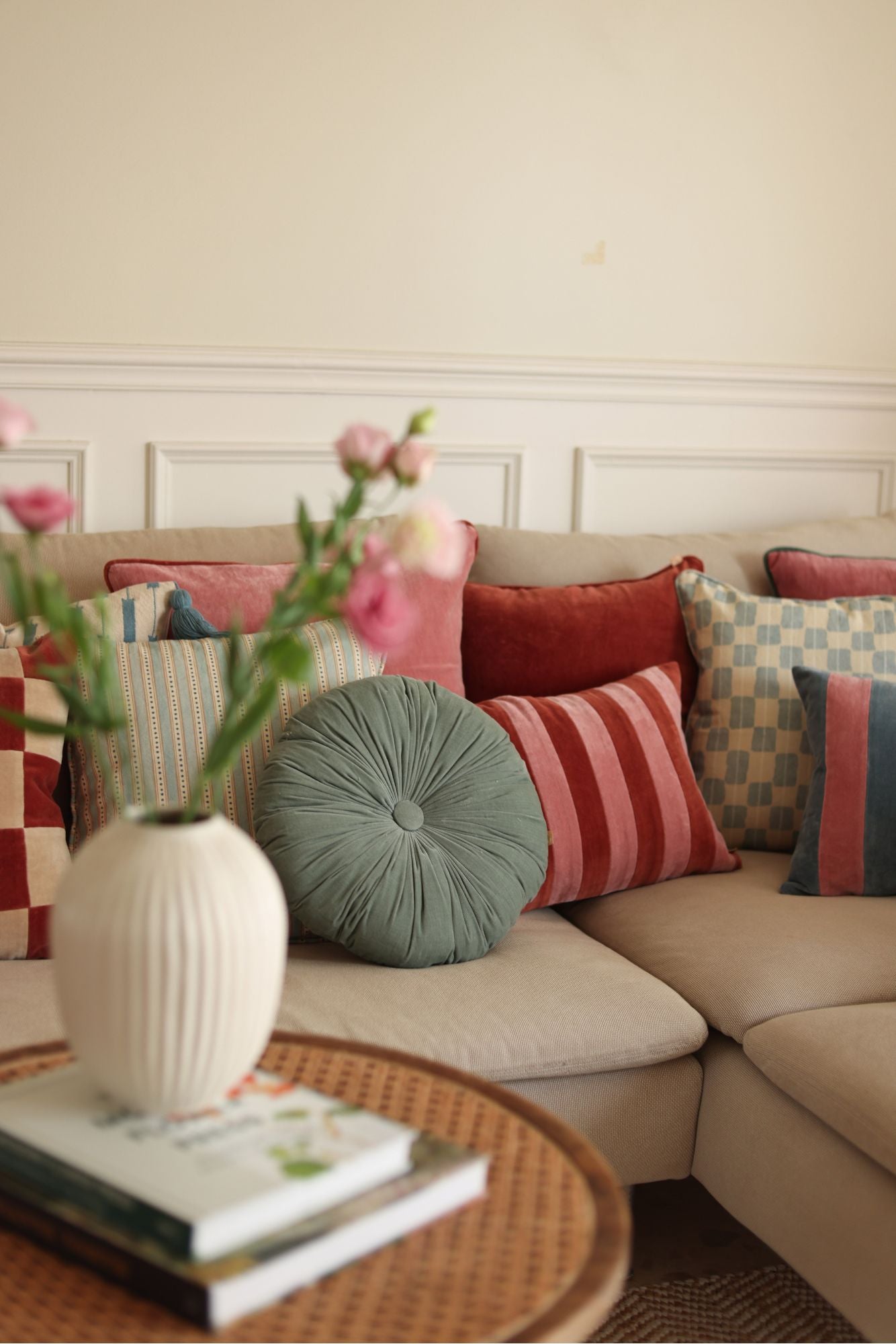 Holly Rhubarb Striped Oblong Cushion Cover