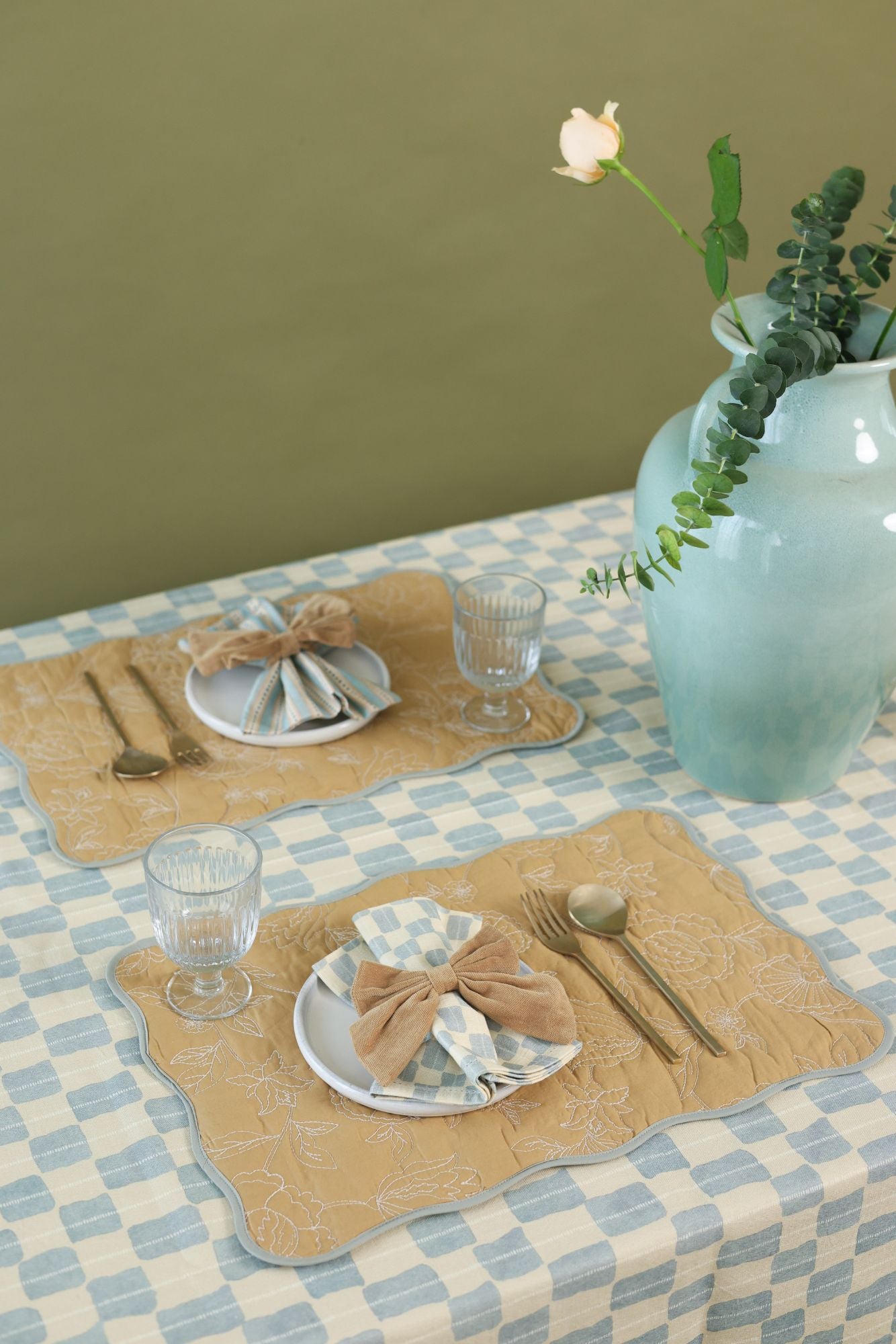 Echo Soft Blue Cotton Table Cover