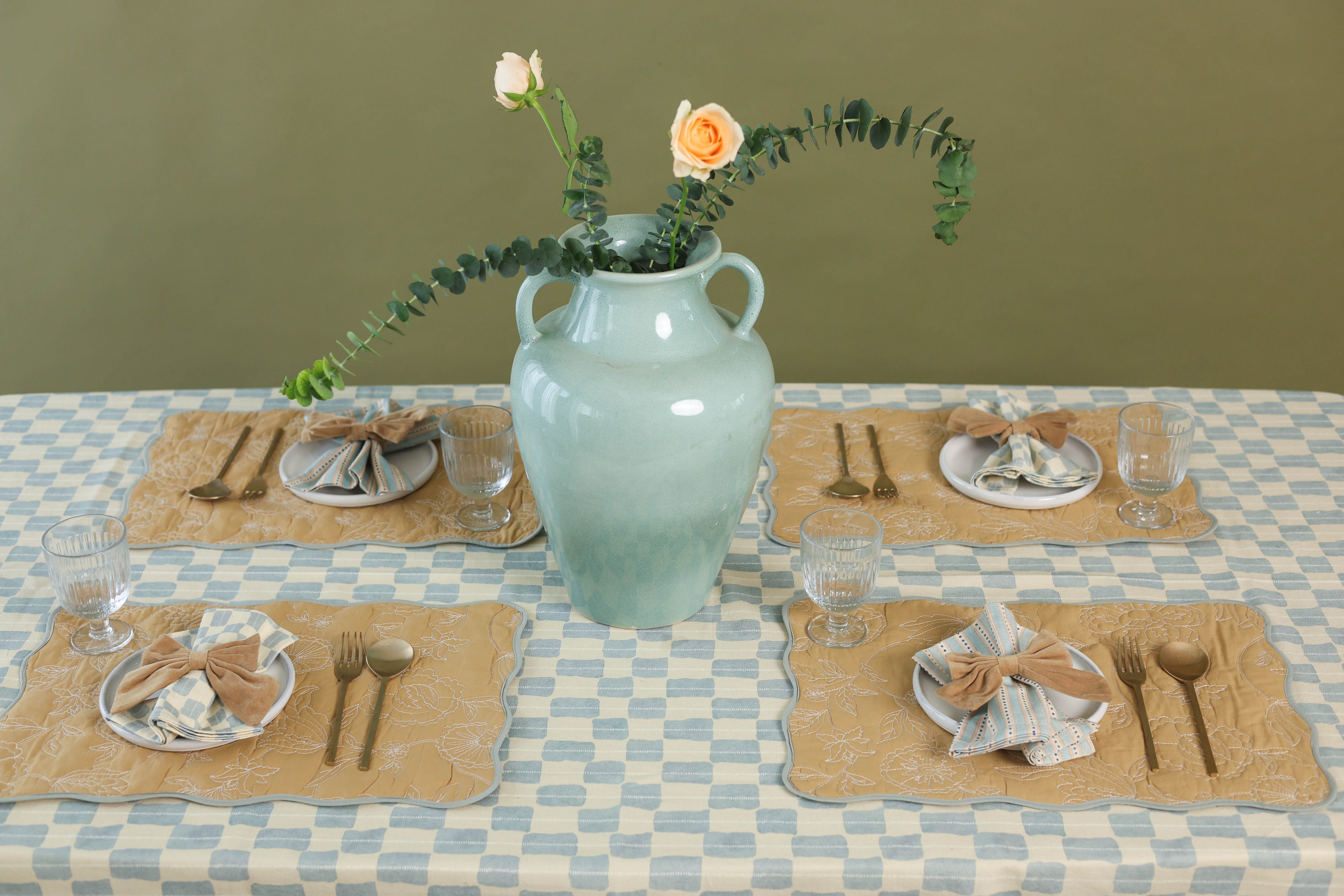 Echo Soft Blue Cotton Table Cover