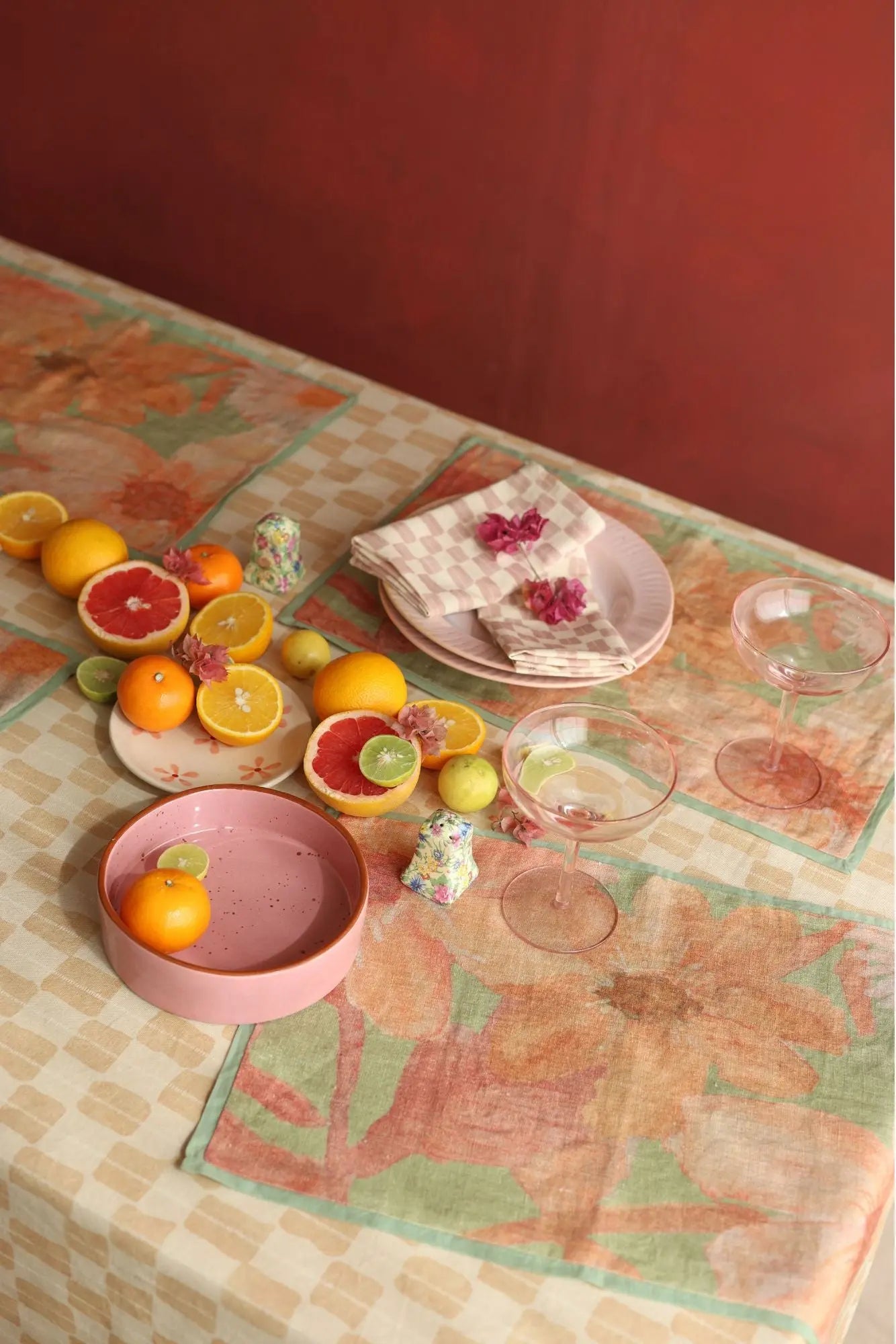 Wildflower Coral Linen Table Mats-Set of 2