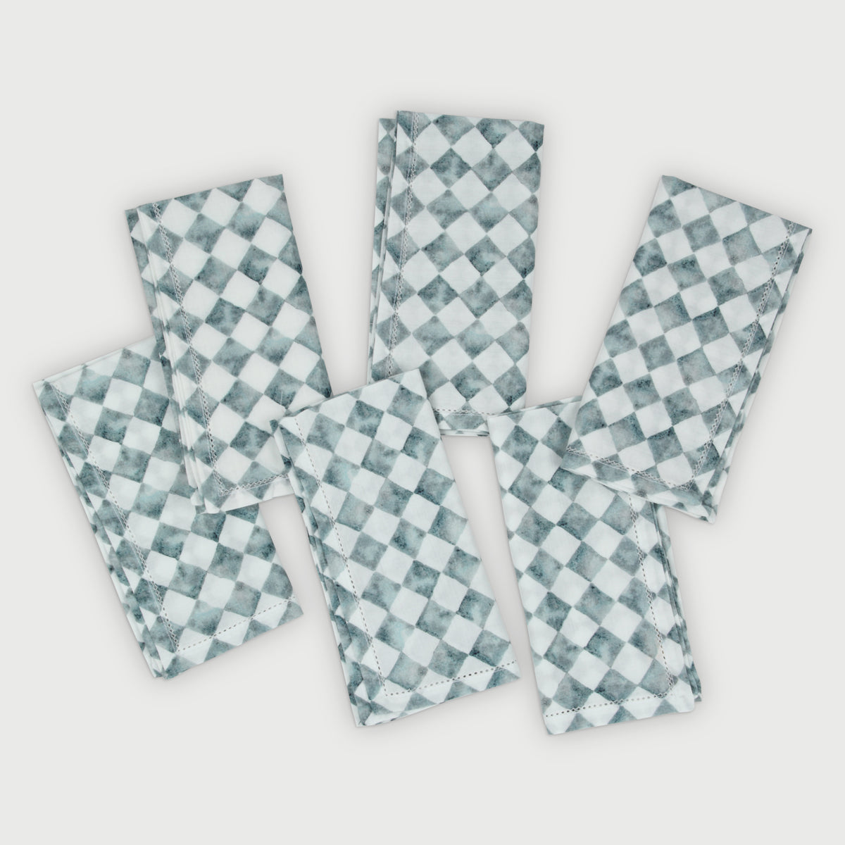 Checker Blue Cotton Table Napkins-Set of 6