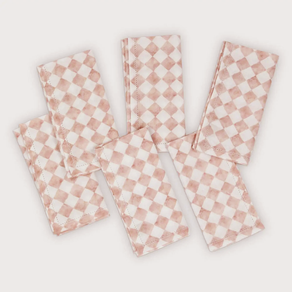Checker Blush Cotton Table Napkins-Set of 6