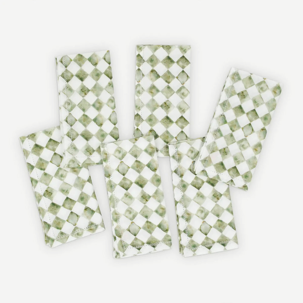 Checker Green Cotton Table Napkins-Set of 6