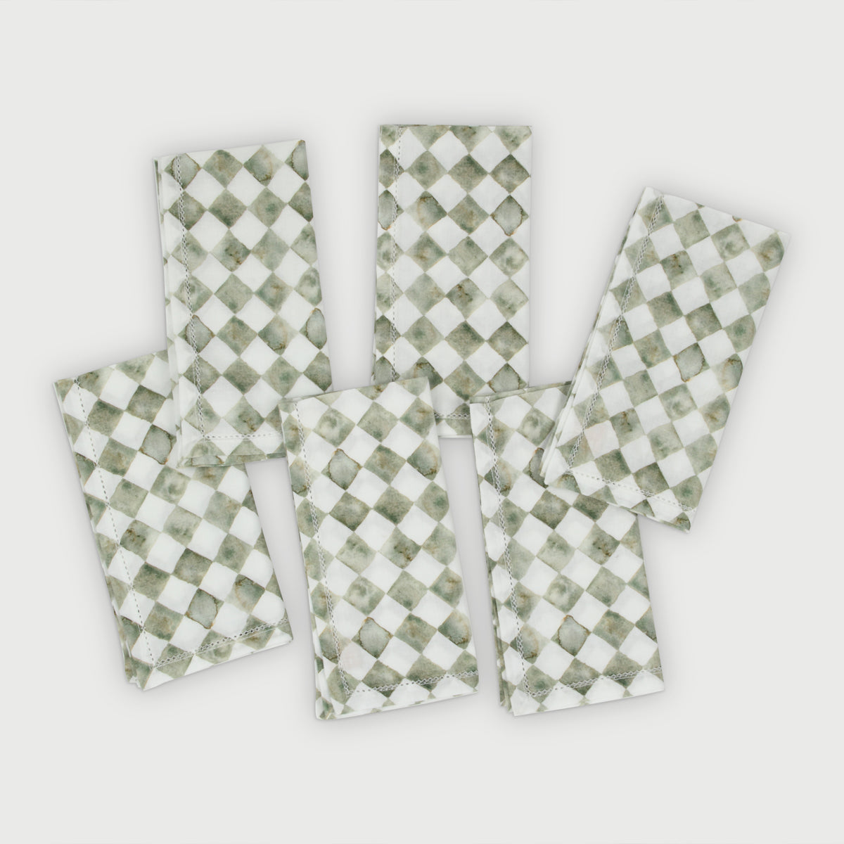 Checker Green Cotton Table Napkins-Set of 6