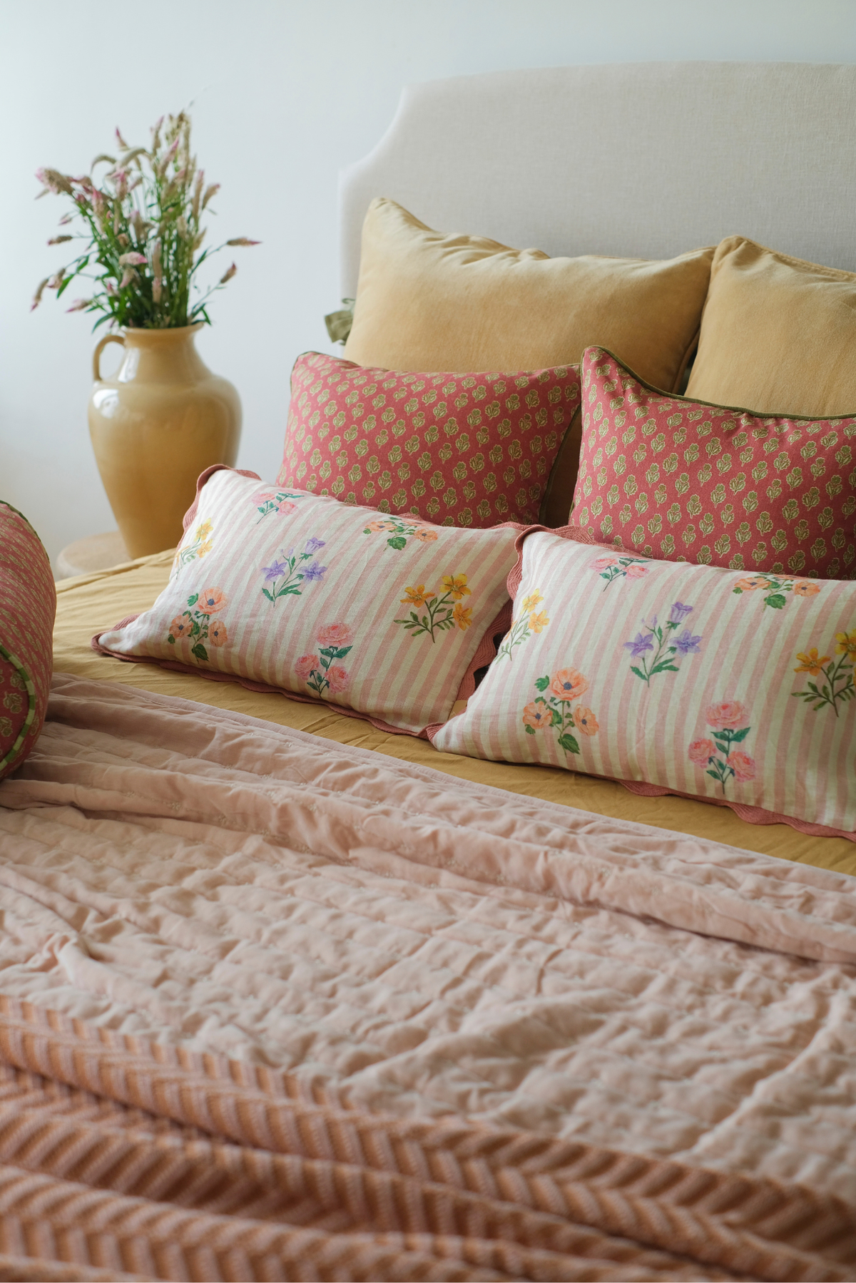 Rosalia Dusty Rose Linen Oblong Cushion Cover
