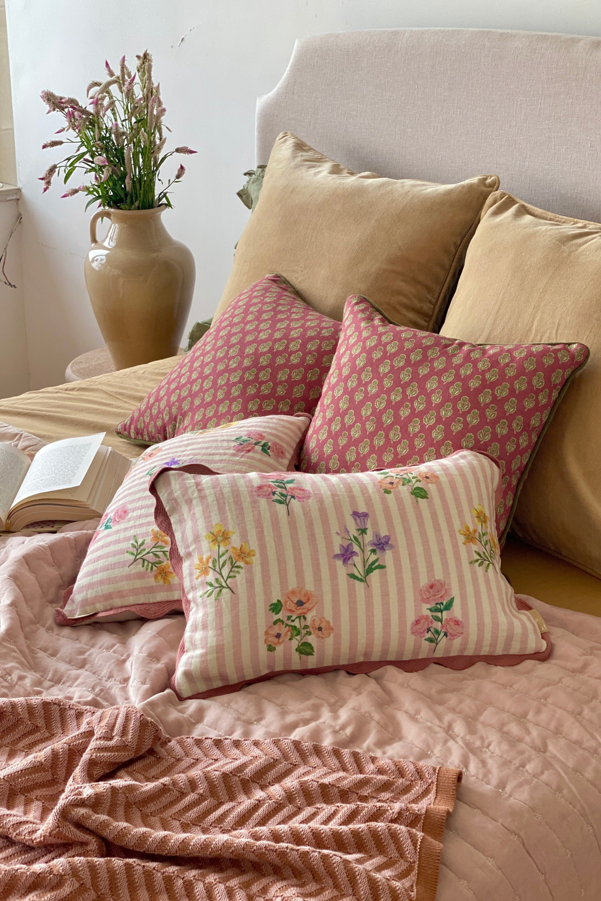 Rosalia Dusty Rose Linen Oblong Cushion Cover