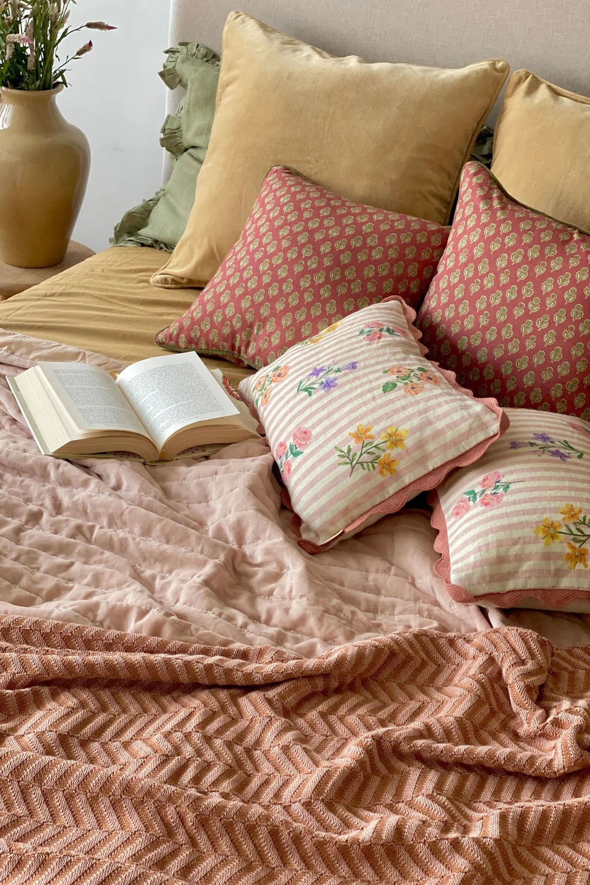 Rosalia Dusty Rose Linen Oblong Cushion Cover SanctuaryLiving