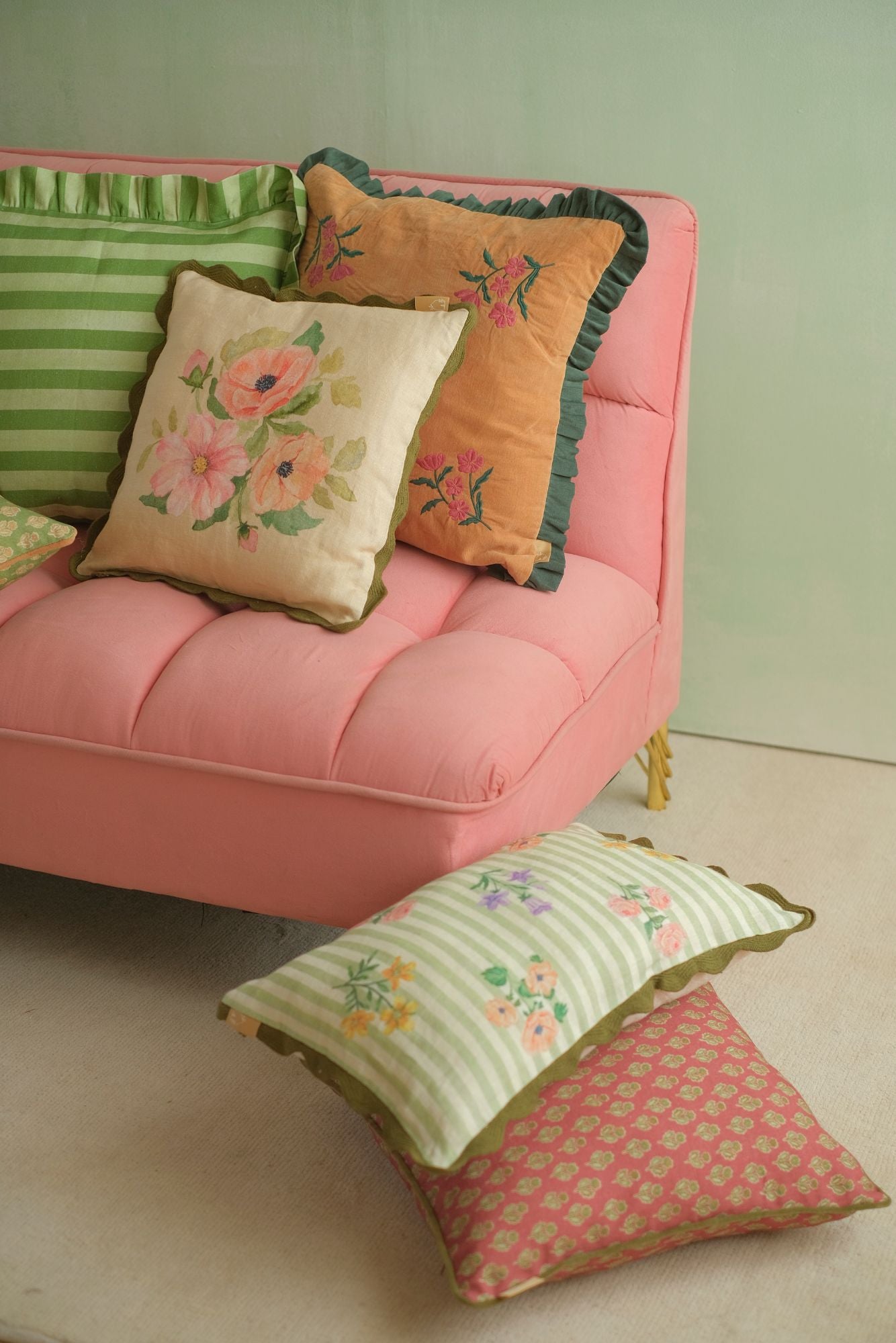 Rosalia Forest Green Linen Oblong Cushion Cover