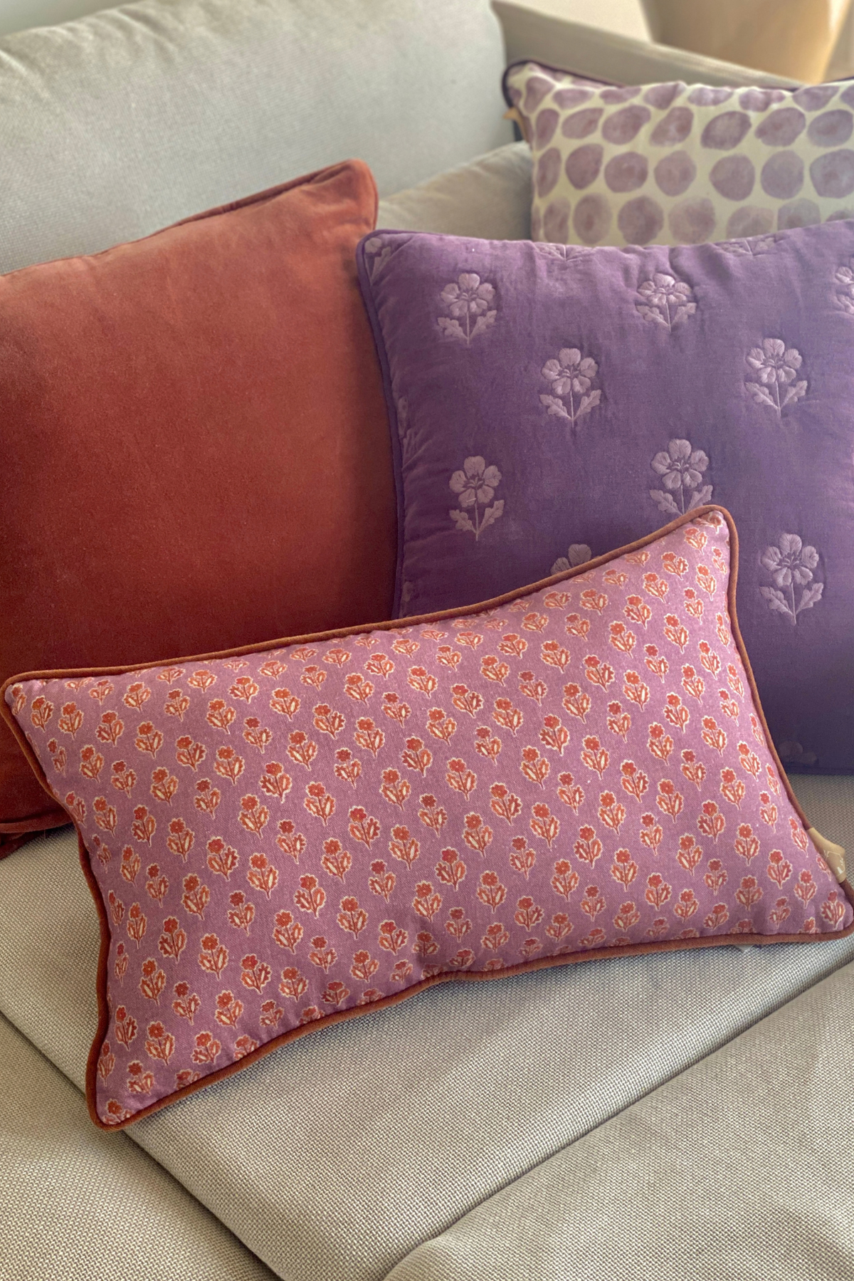 Viola Lavender Cotton Oblong Cushion Cover