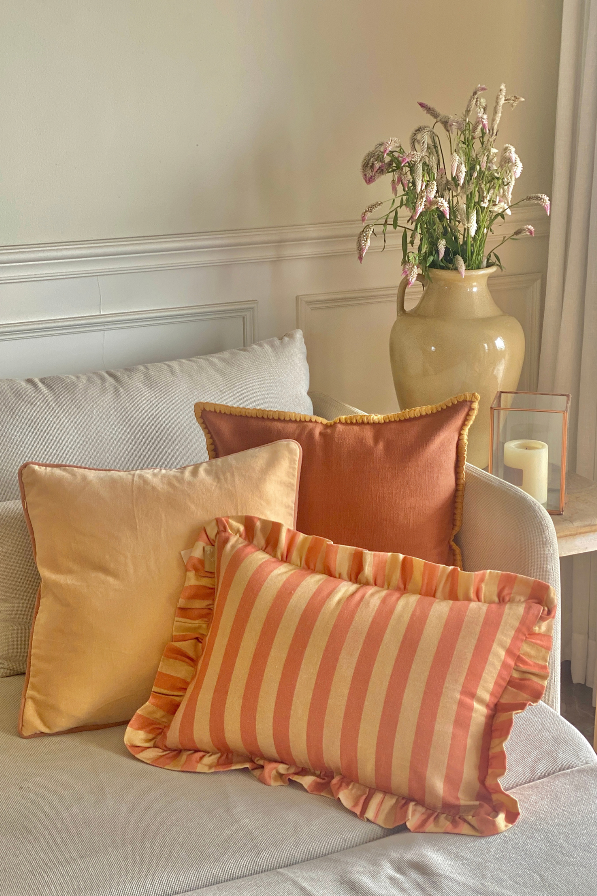 Linea Ruffle Amber Cotton Oblong Cushion Cover