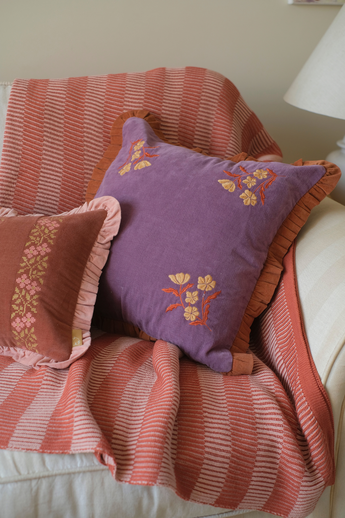 Sienna Lavender Embroidered Velvet Cushion Cover