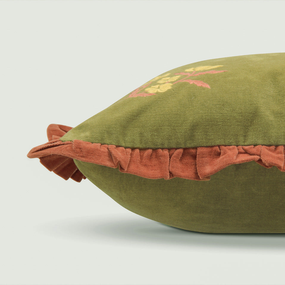 Sienna Forest Green Embroidered Velvet Cushion Cover