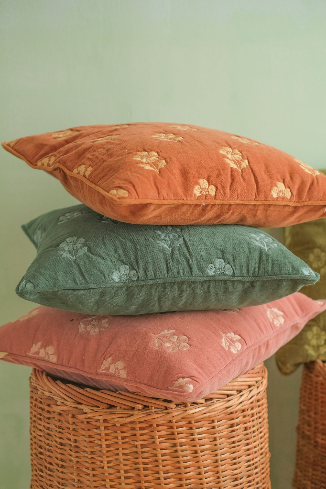 Lucia Terracotta Embroidered Velvet Cushion Cover