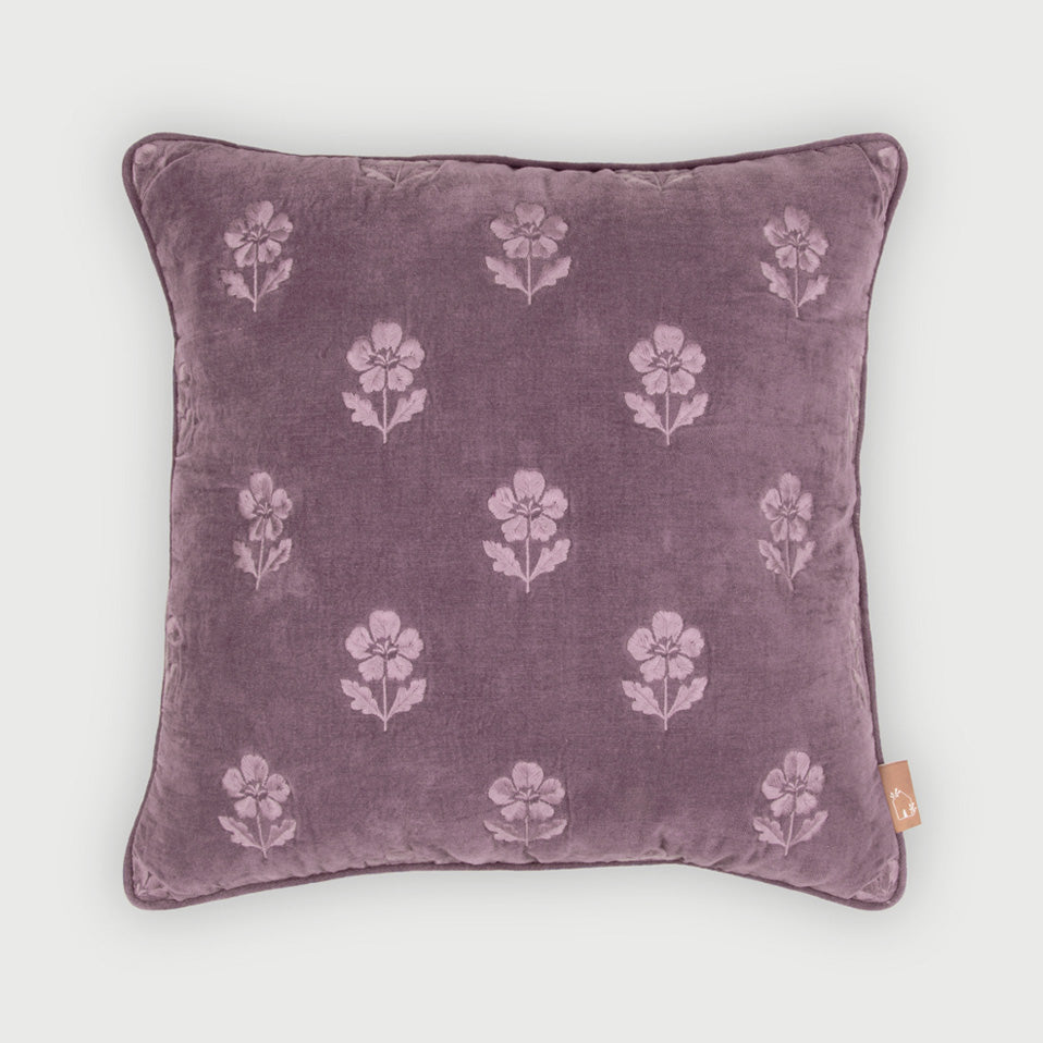 Lucia Lavender Embroidered Velvet Cushion Cover