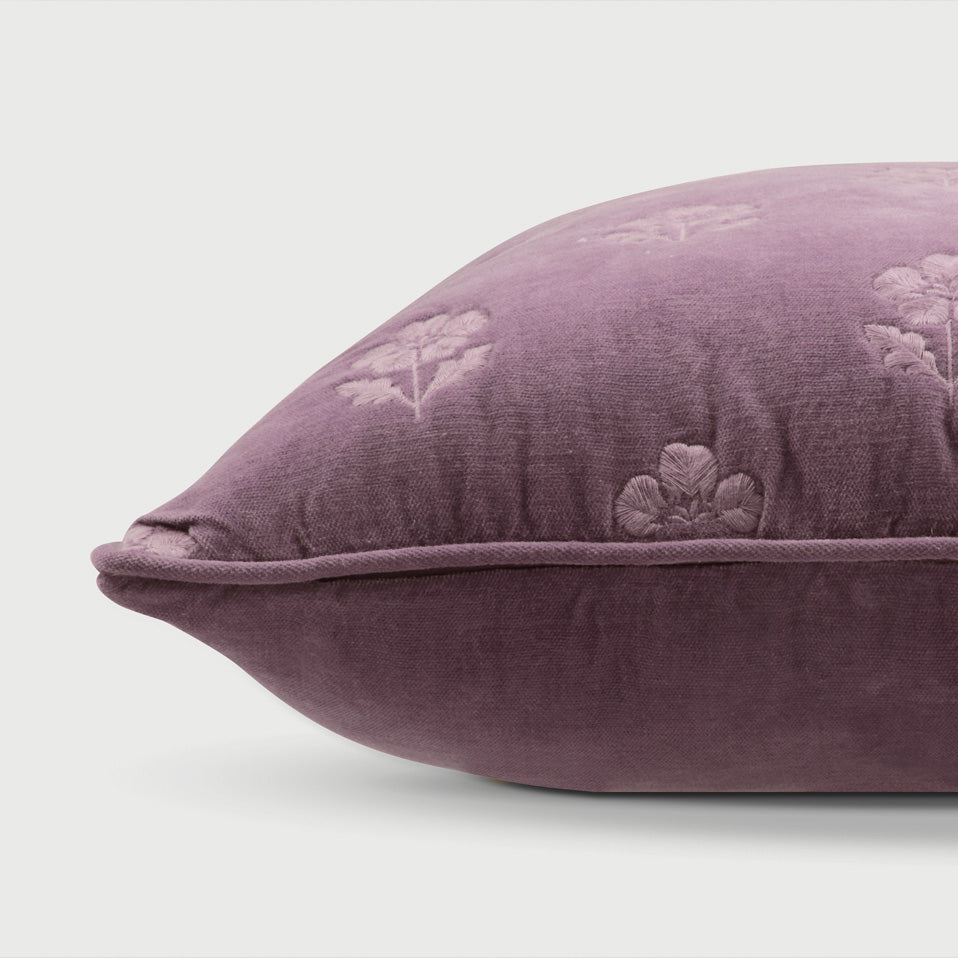 Lucia Lavender Embroidered Velvet Cushion Cover