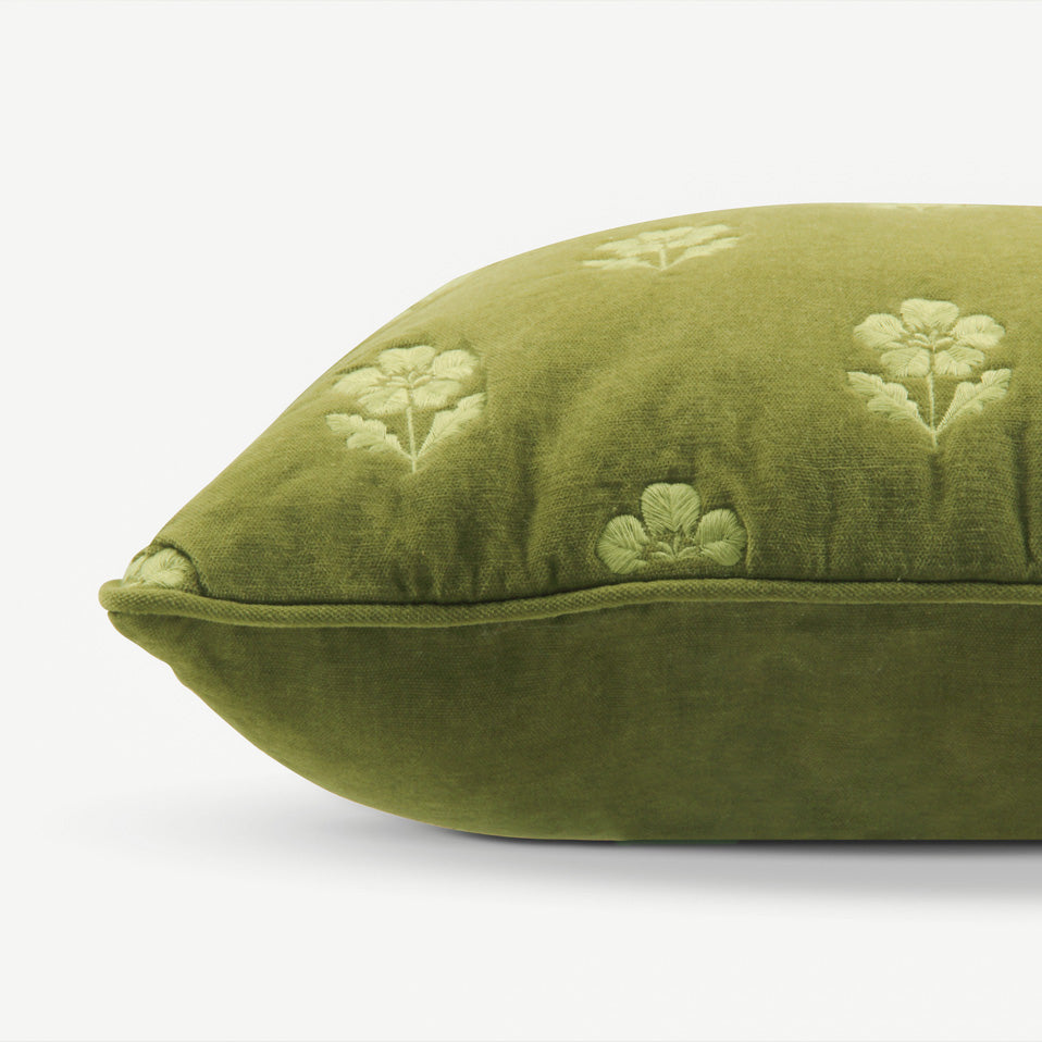 Lucia Forest Green Embroidered Velvet Cushion Cover