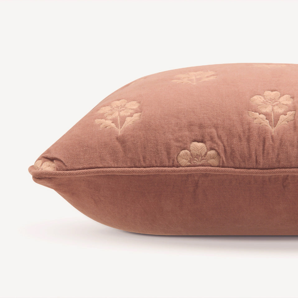 Lucia Dusty Rose Embroidered Velvet Cushion Cover