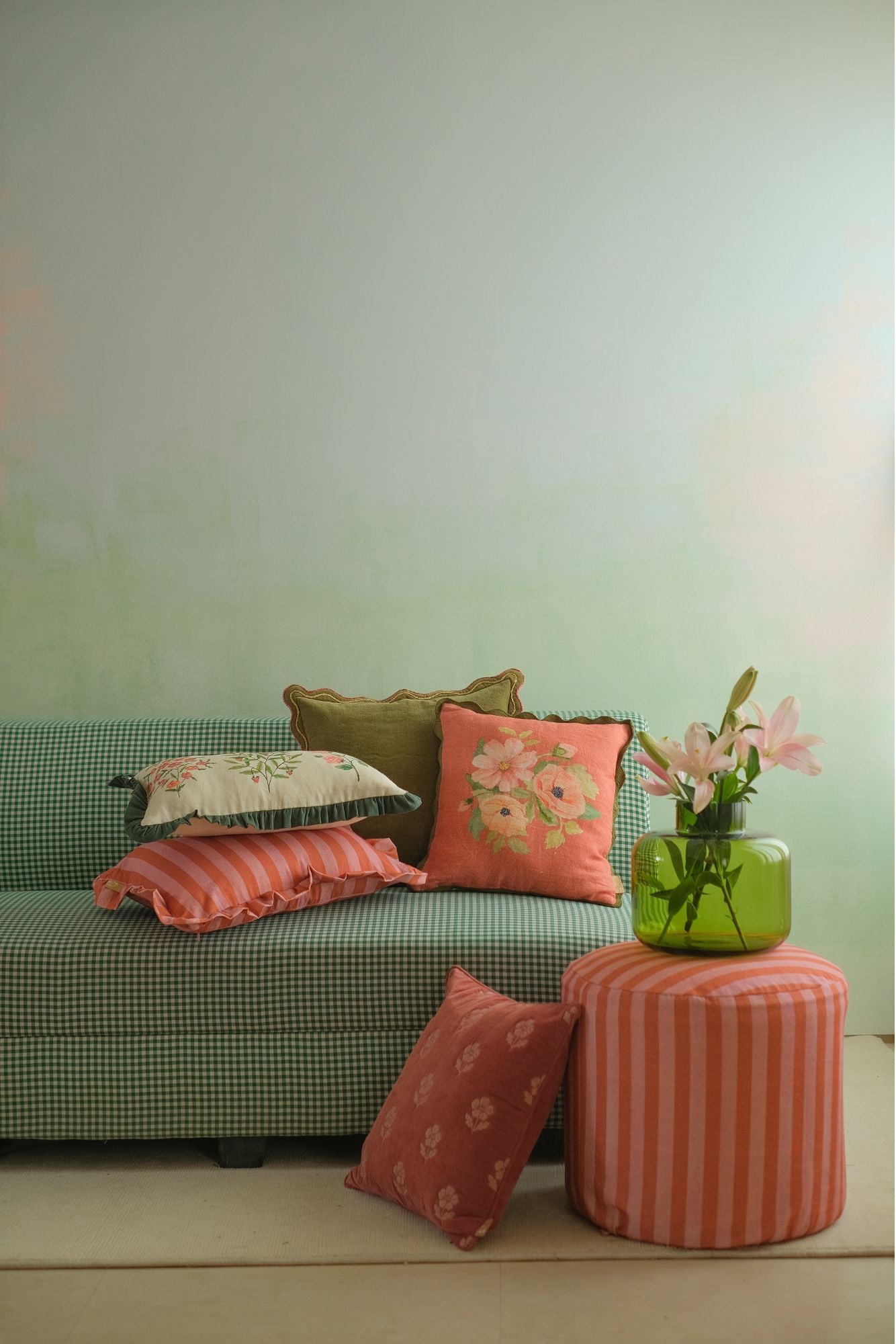Lucia Carmine Embroidered Velvet Cushion Cover