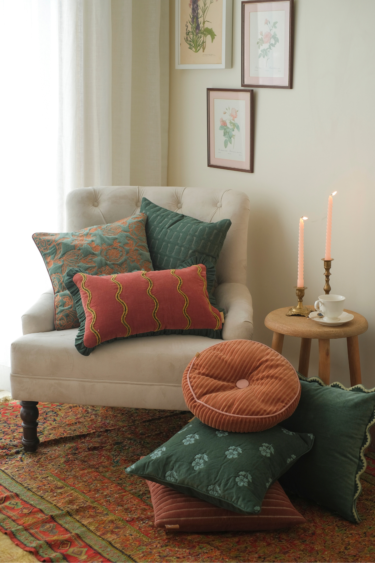 Lucia Eucalyptus Embroidered Velvet Cushion Cover