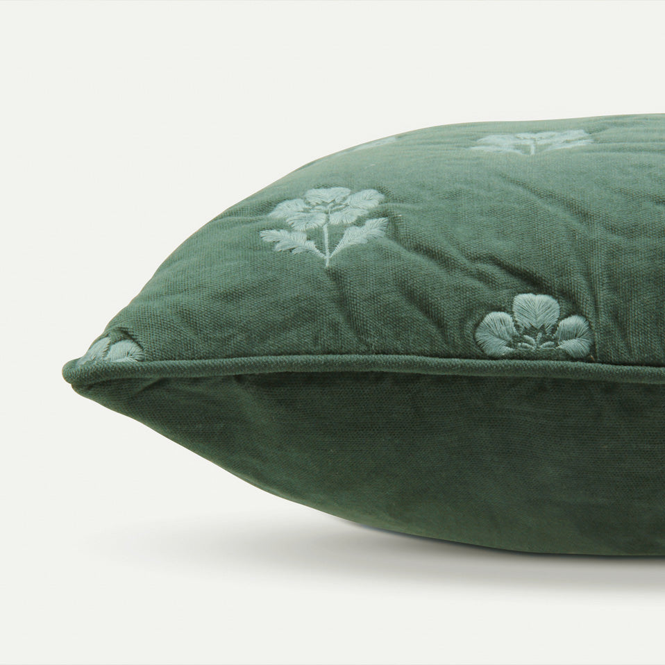 Lucia Eucalyptus Embroidered Velvet Cushion Cover