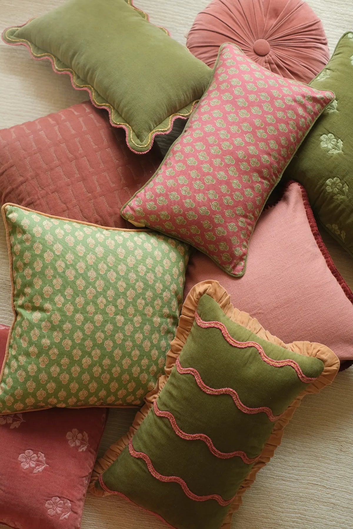 Aria Ruffle Forest Green Embroidered Oblong Cushion Cover SanctuaryLiving