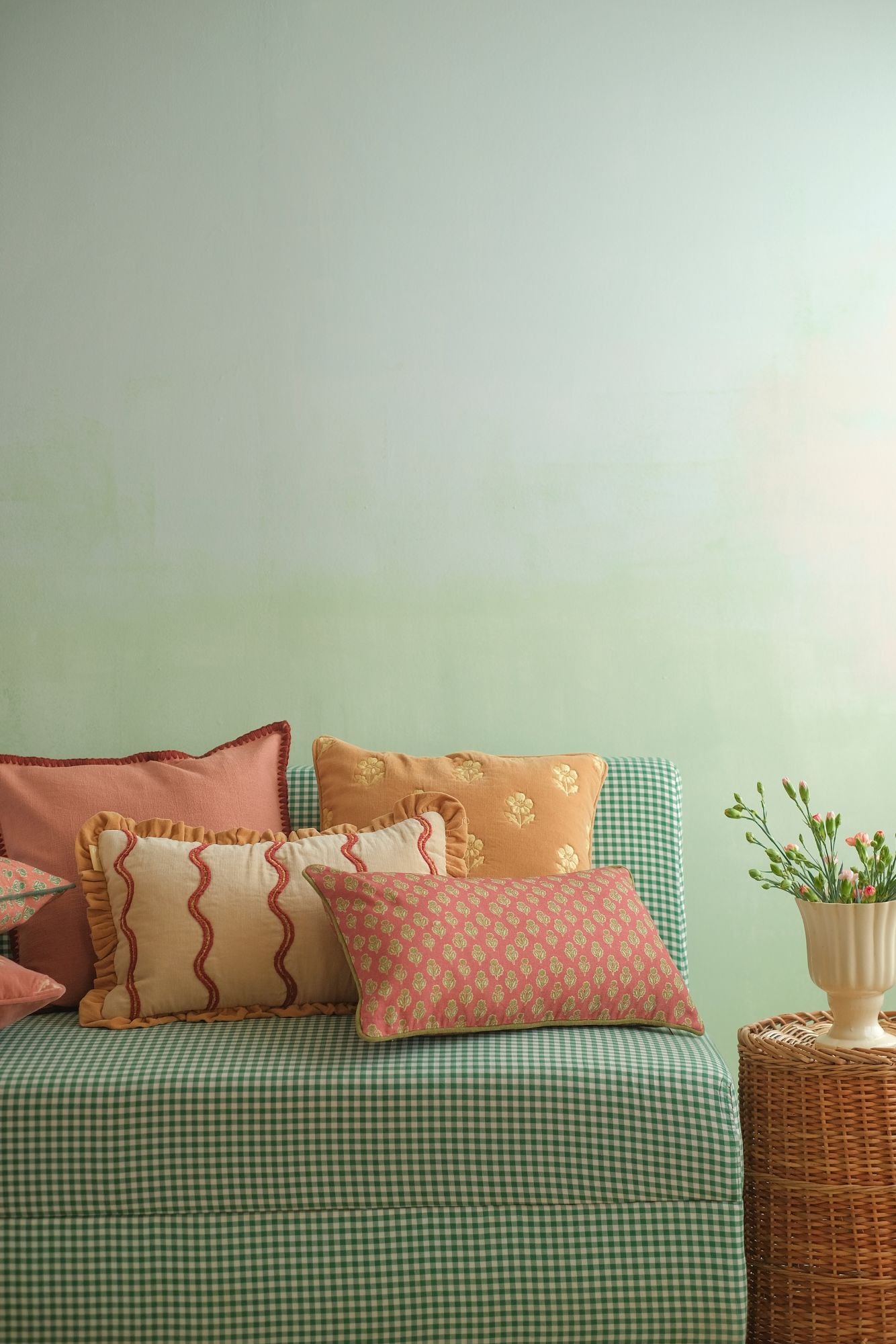 Aria Ruffle Oatmeal Embroidered Oblong Cushion Cover