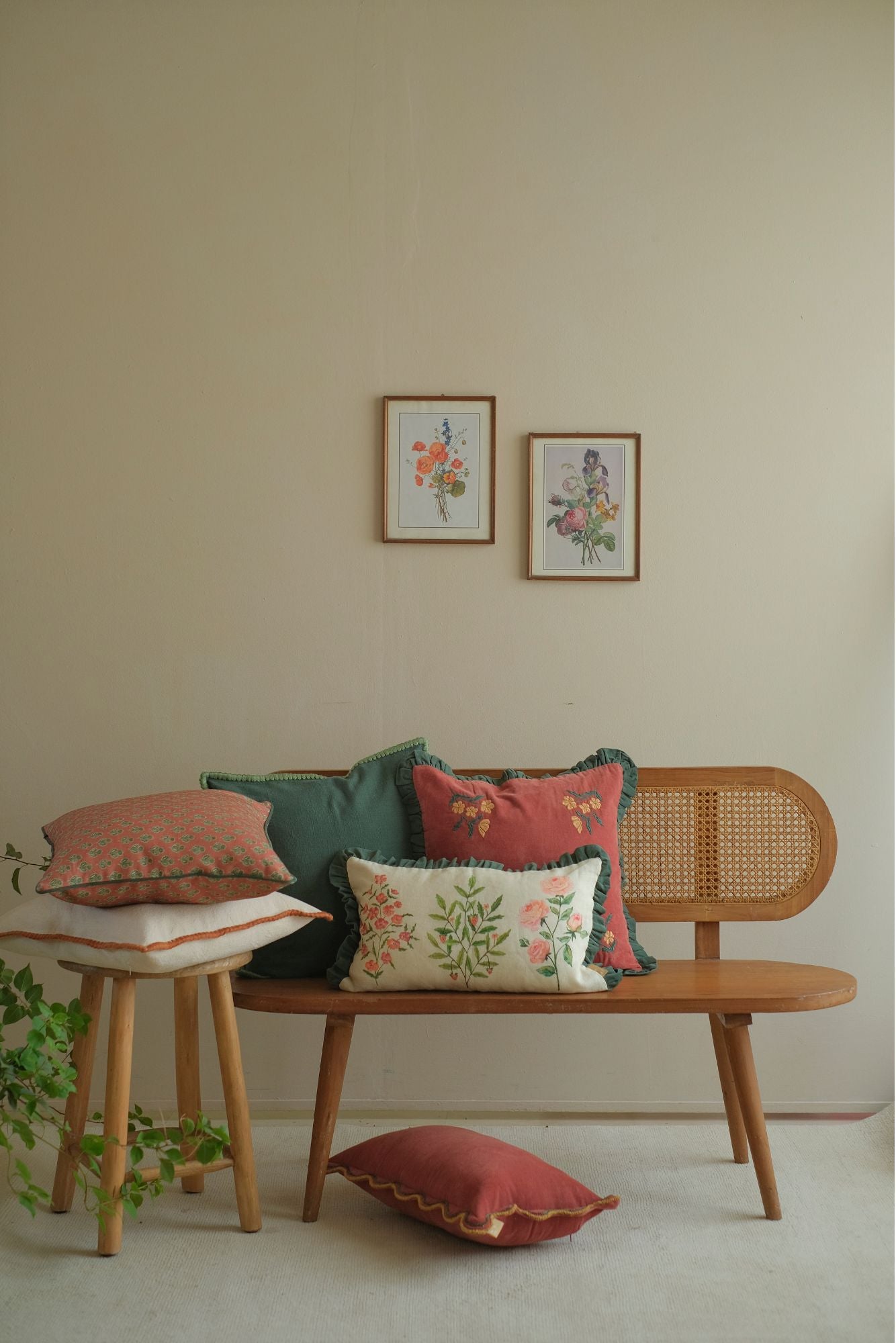 Sofia Amber Embroidered Cotton Cushion Cover