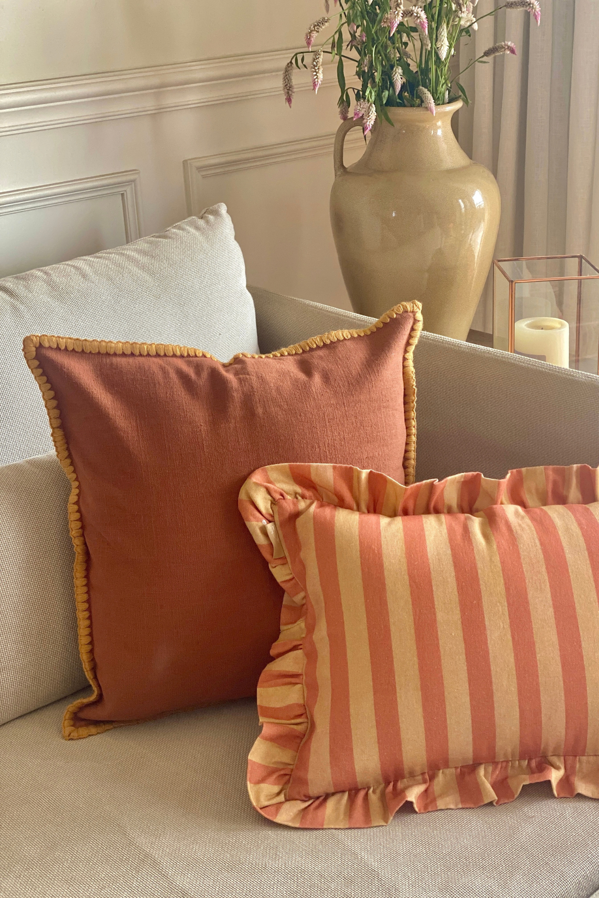 Sofia Terracotta Embroidered Cotton Cushion Cover