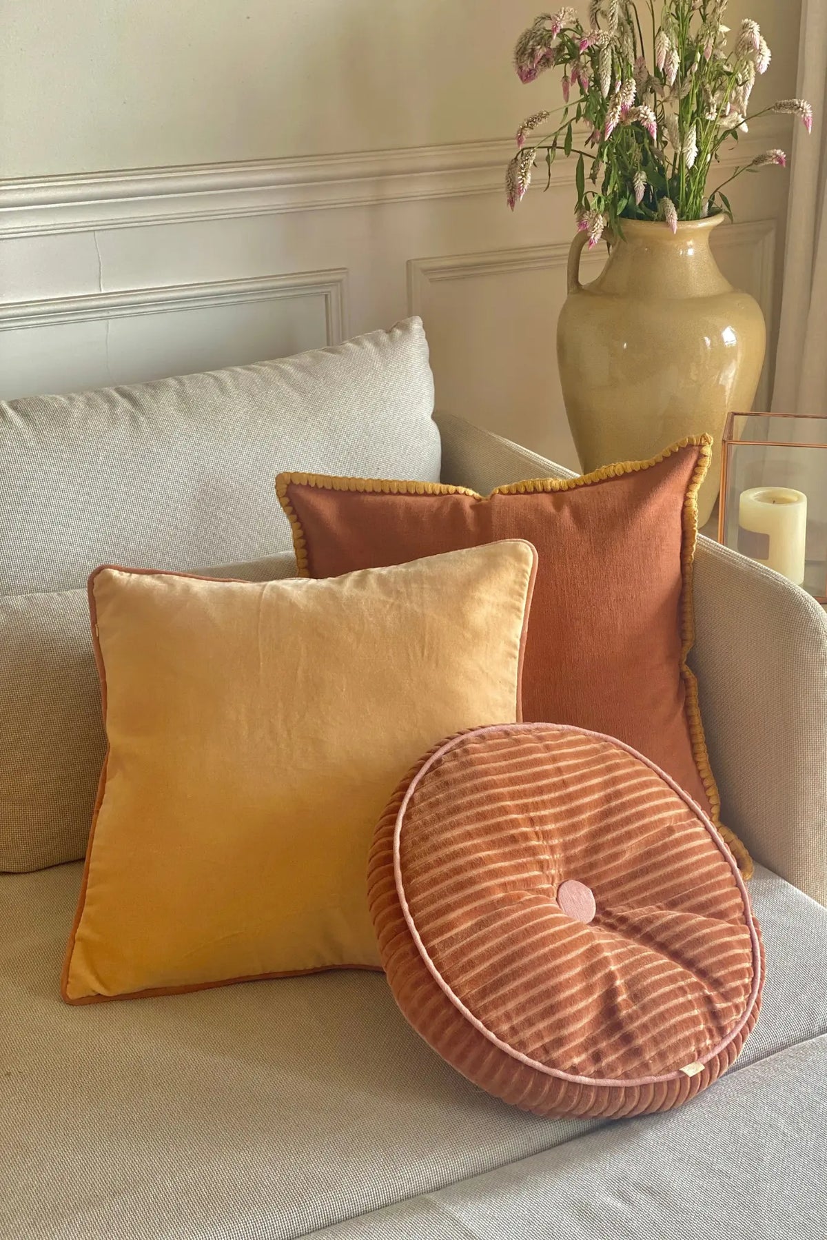 Sofia Terracotta Embroidered Cotton Cushion Cover SanctuaryLiving