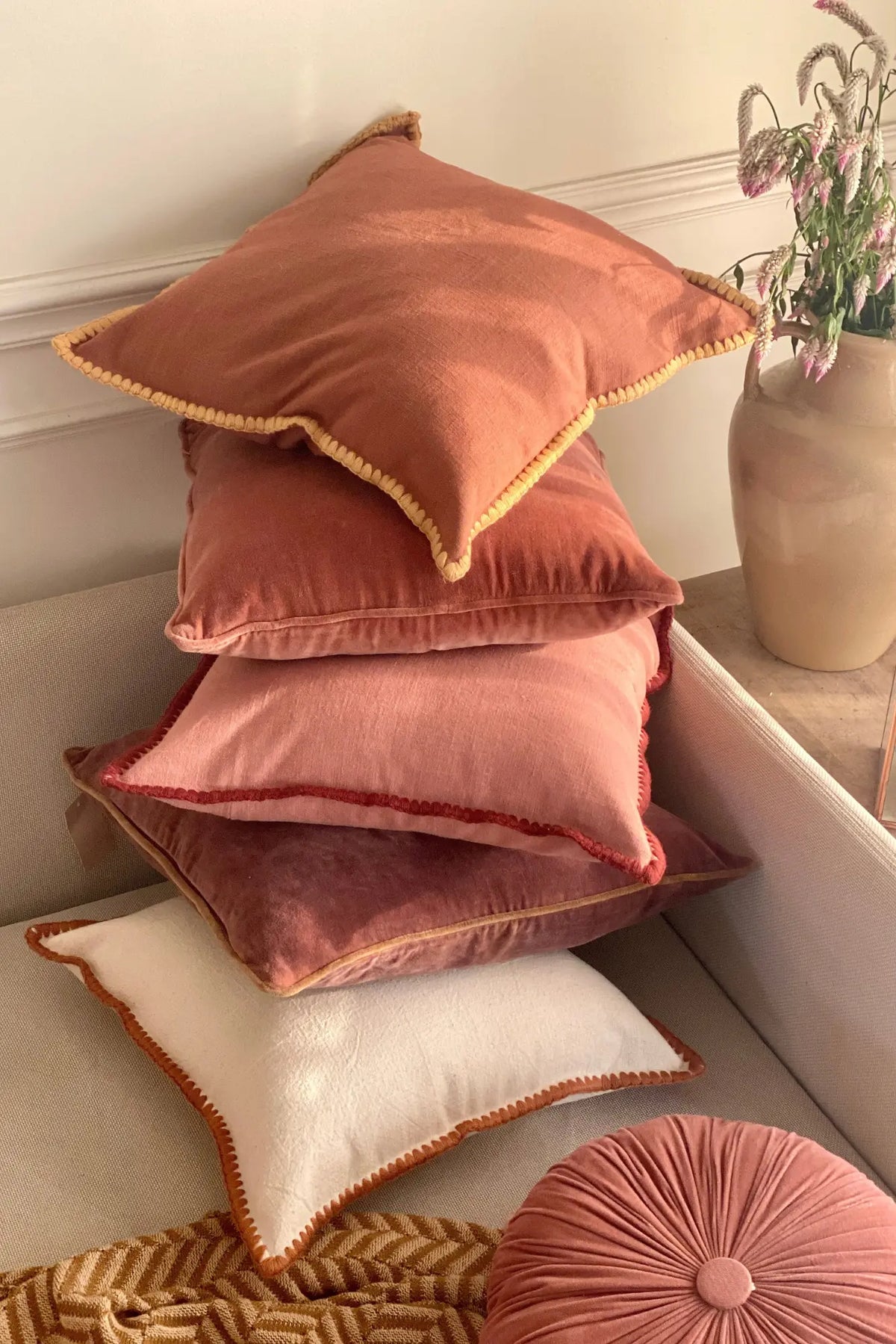 Sofia Dusty Rose Embroidered Cotton Cushion Cover SanctuaryLiving