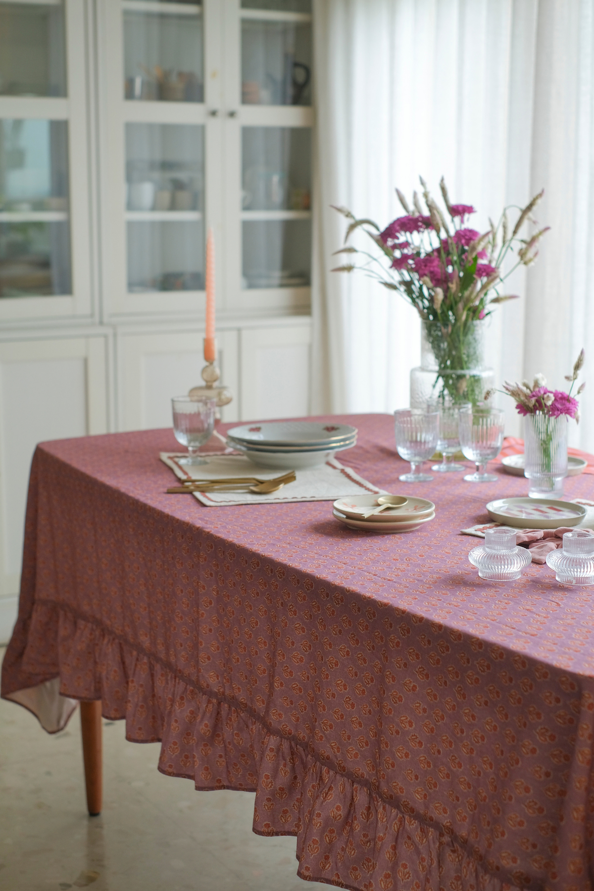 Viola Ruffle Lavender Cotton Table Cover