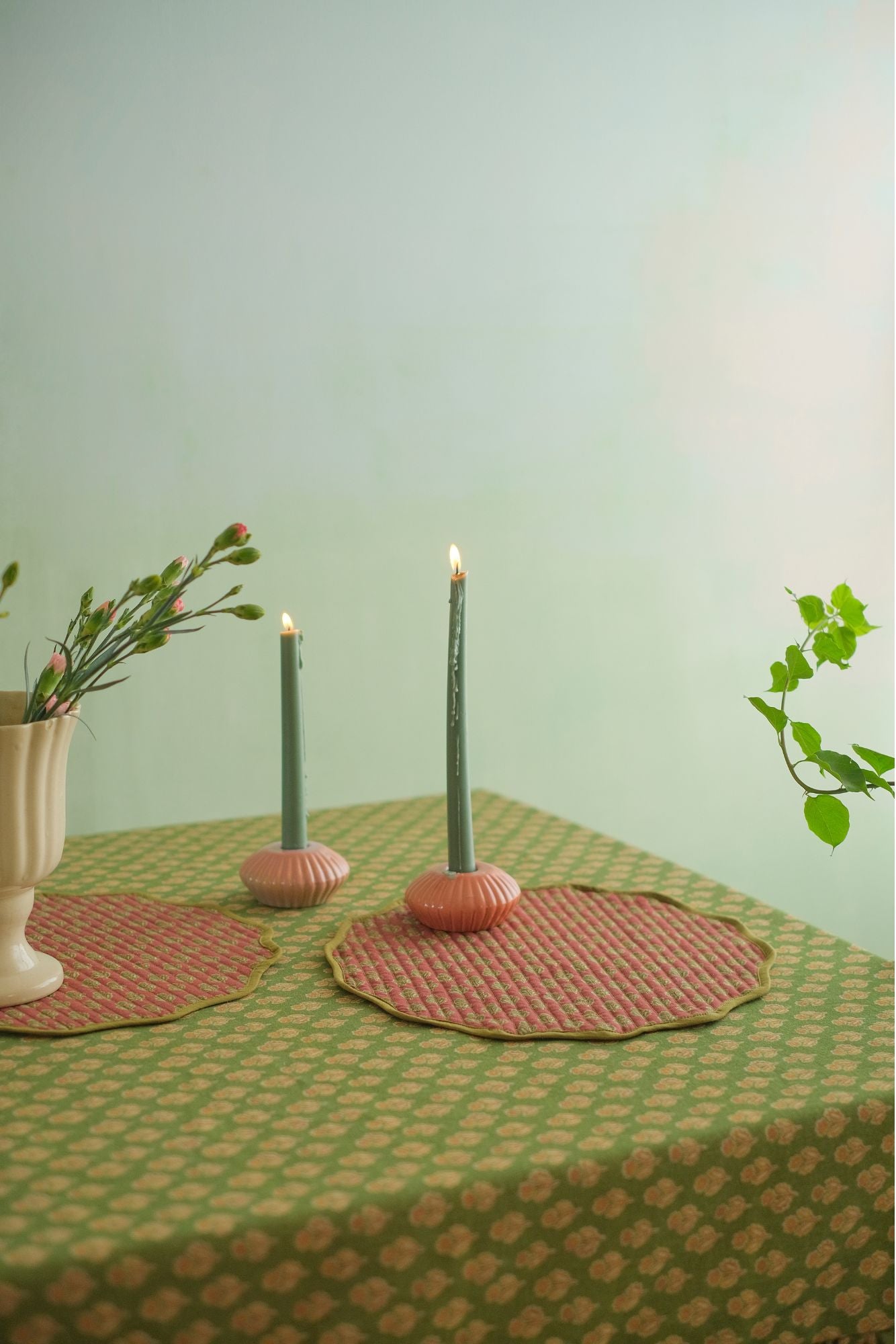 Viola Ruffle Forest Green Cotton Table Cover