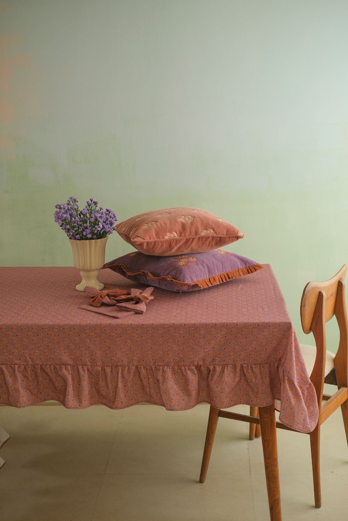 Viola Ruffle Lavender Cotton Table Cover
