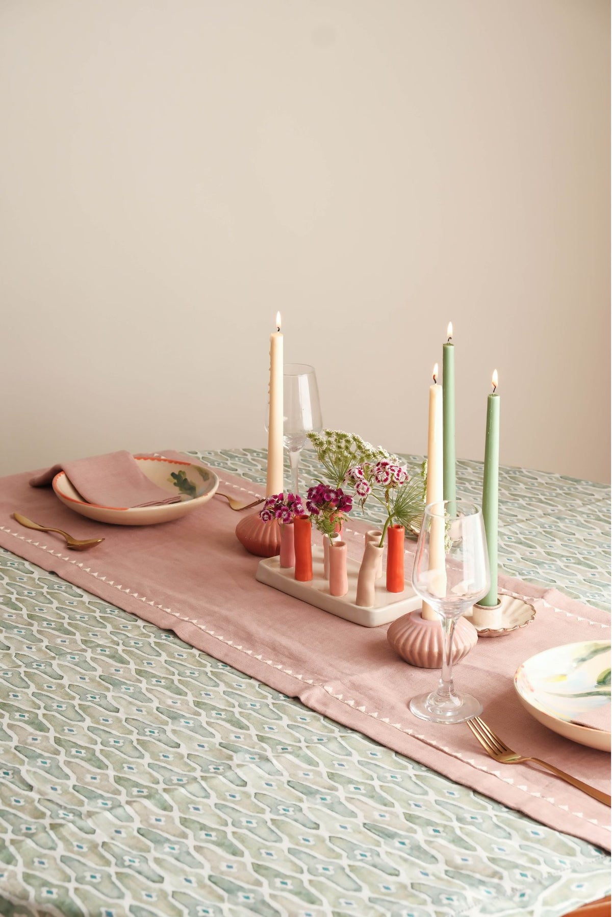 Mosaic Sage Linen Table Cover