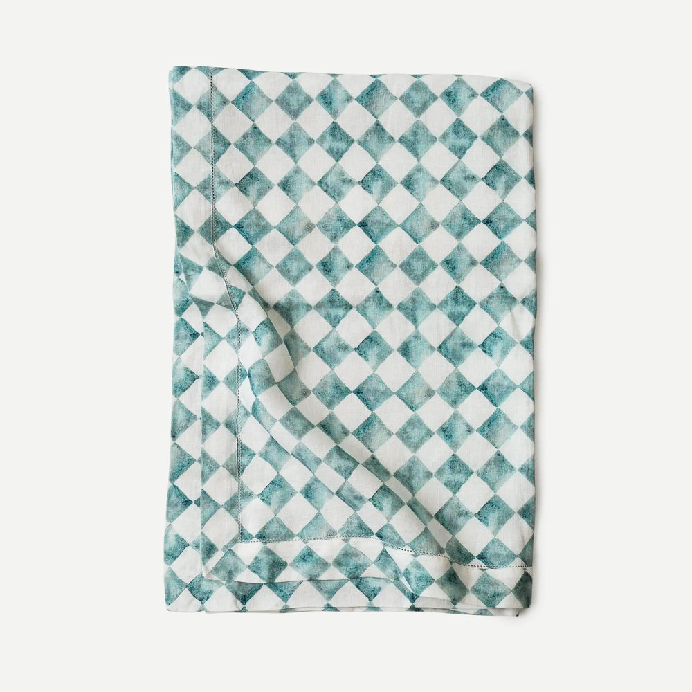 Checker Blue Linen Table Cover