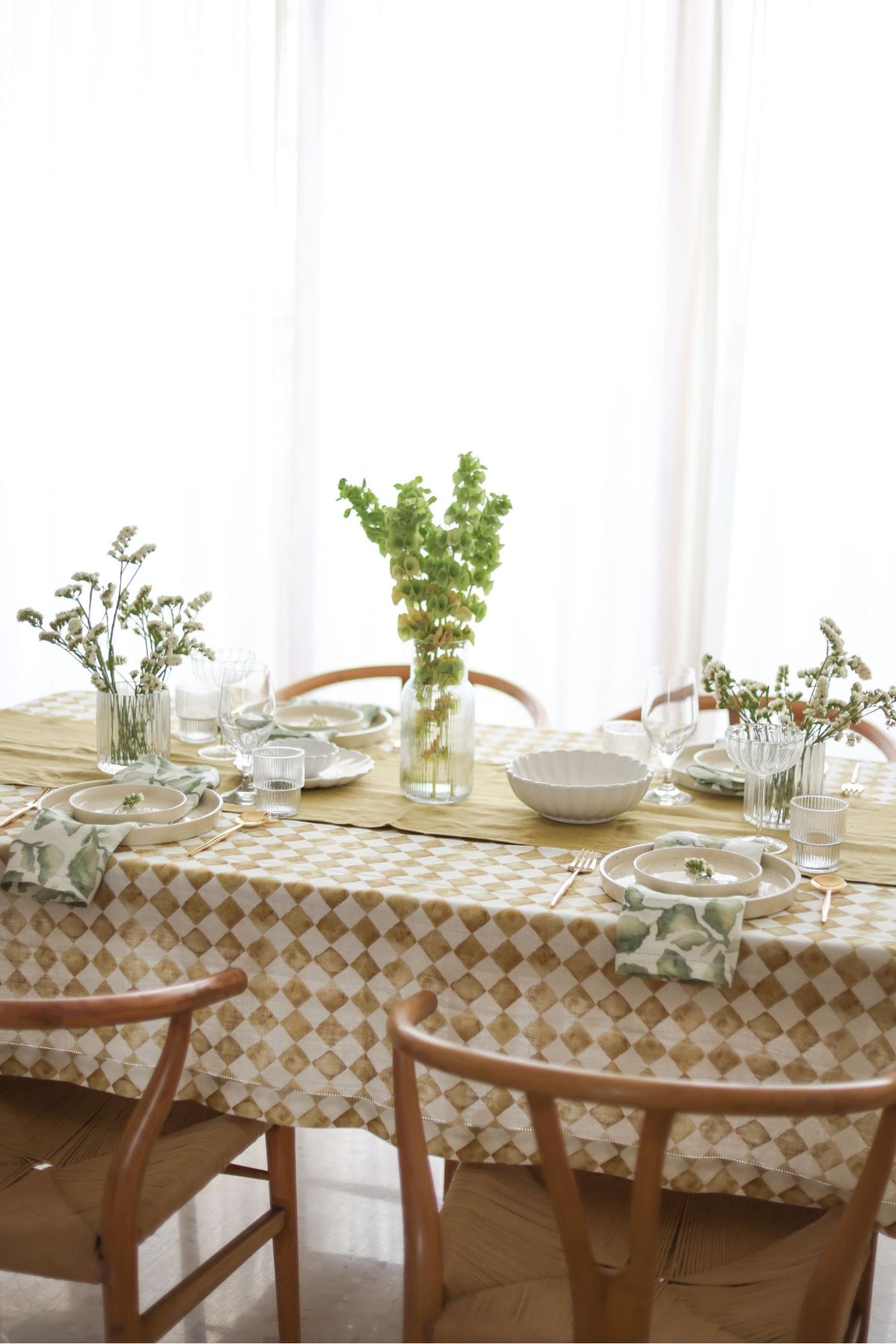 Checker Ochre Linen Table Cover