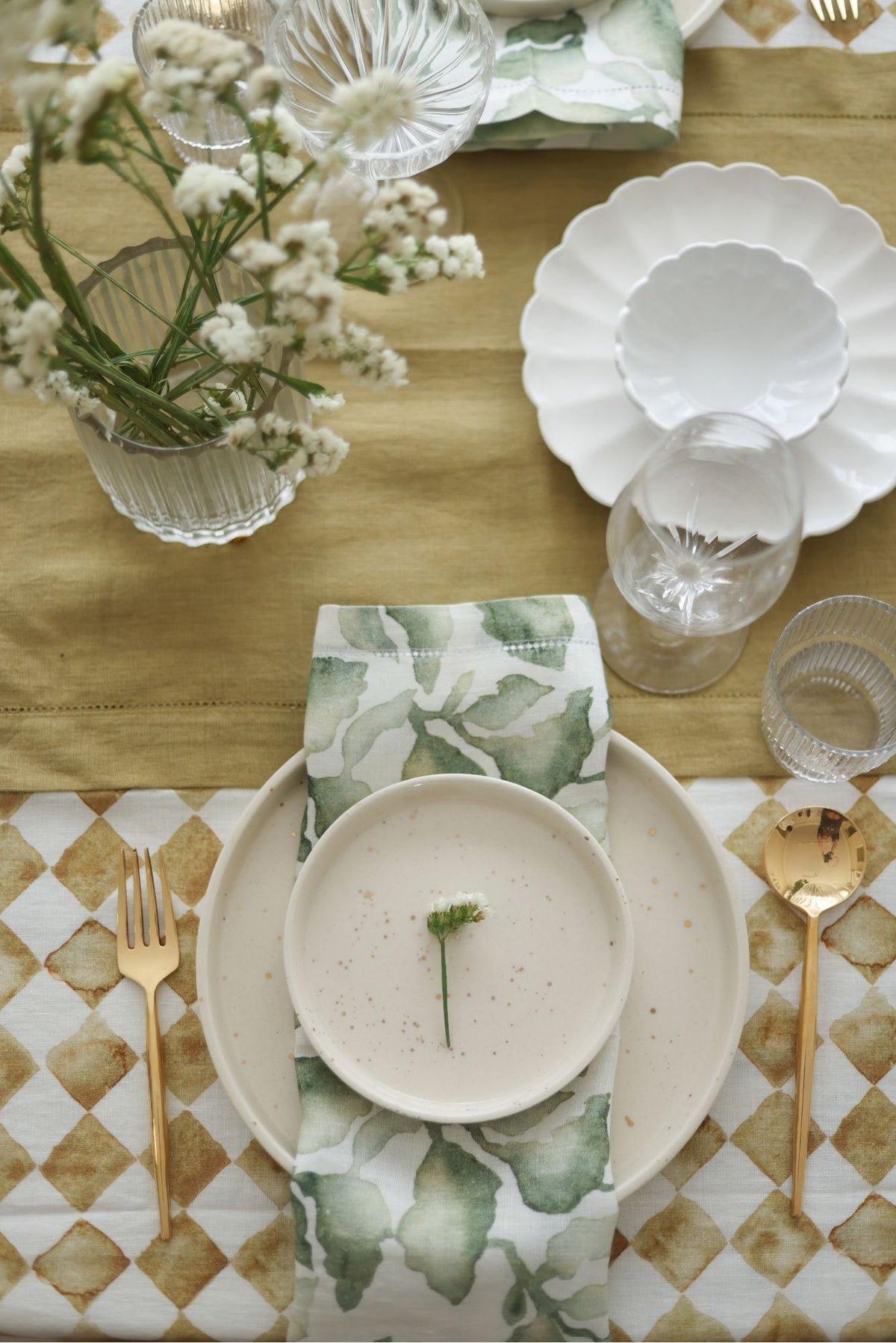 Checker Ochre Linen Table Cover
