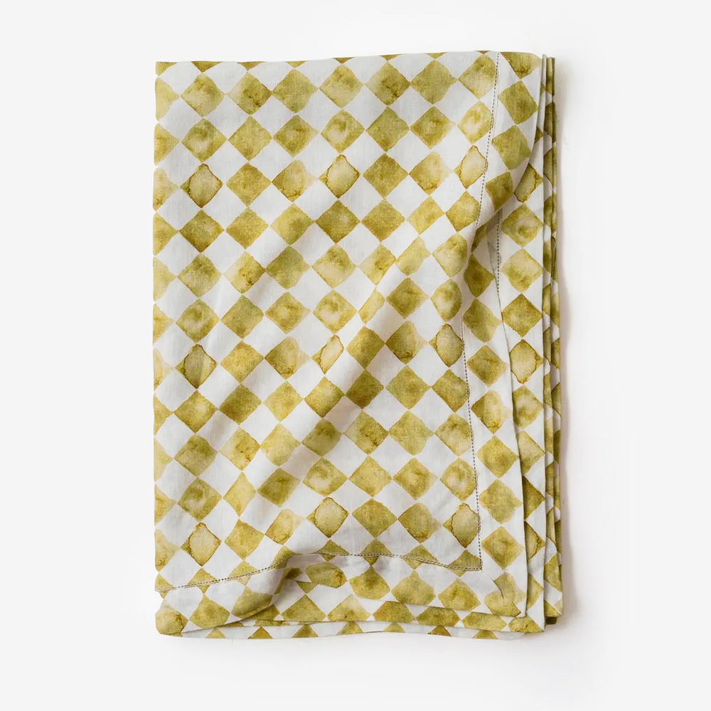 Checker Ochre Linen Table Cover