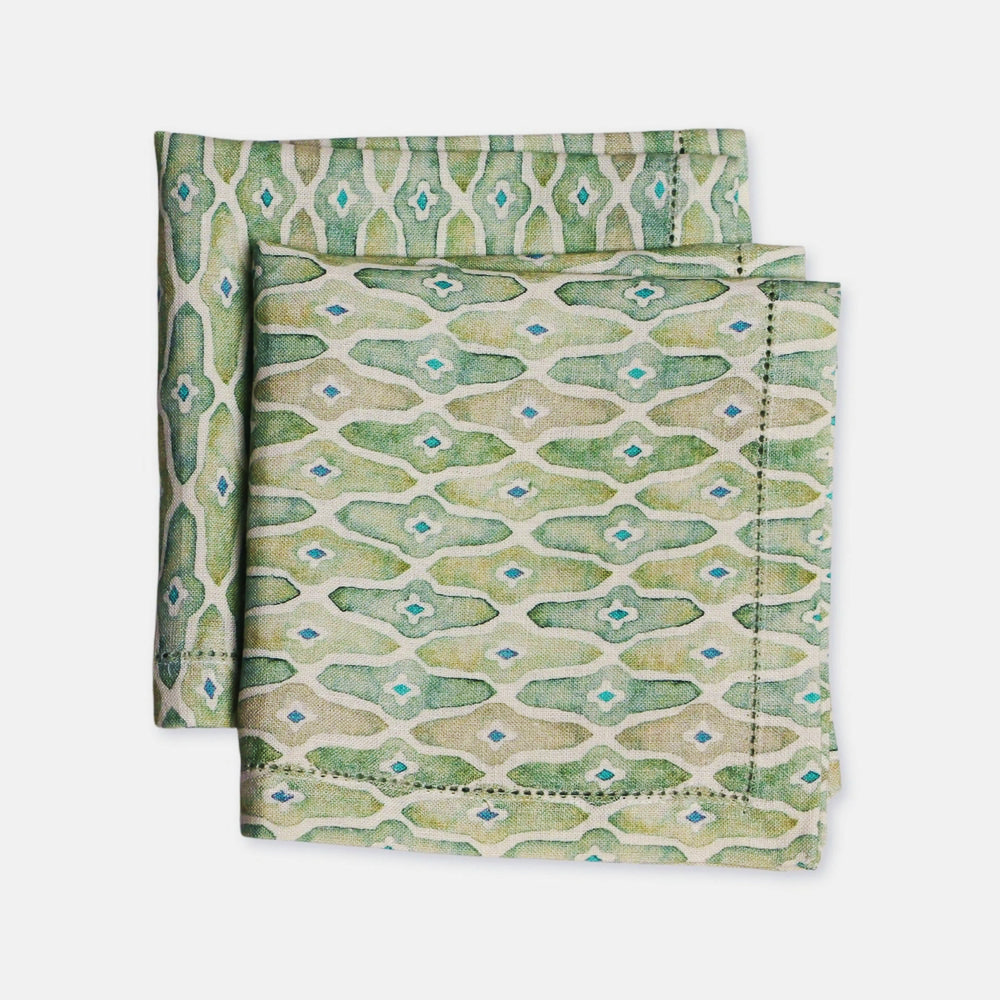 Mosaic Sage Linen Table Napkins-Set of 2