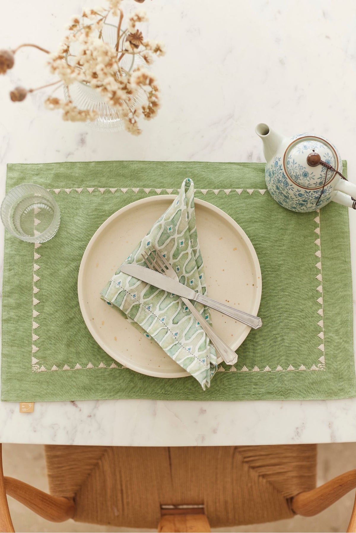 Mosaic Sage Linen Table Napkins-Set of 2