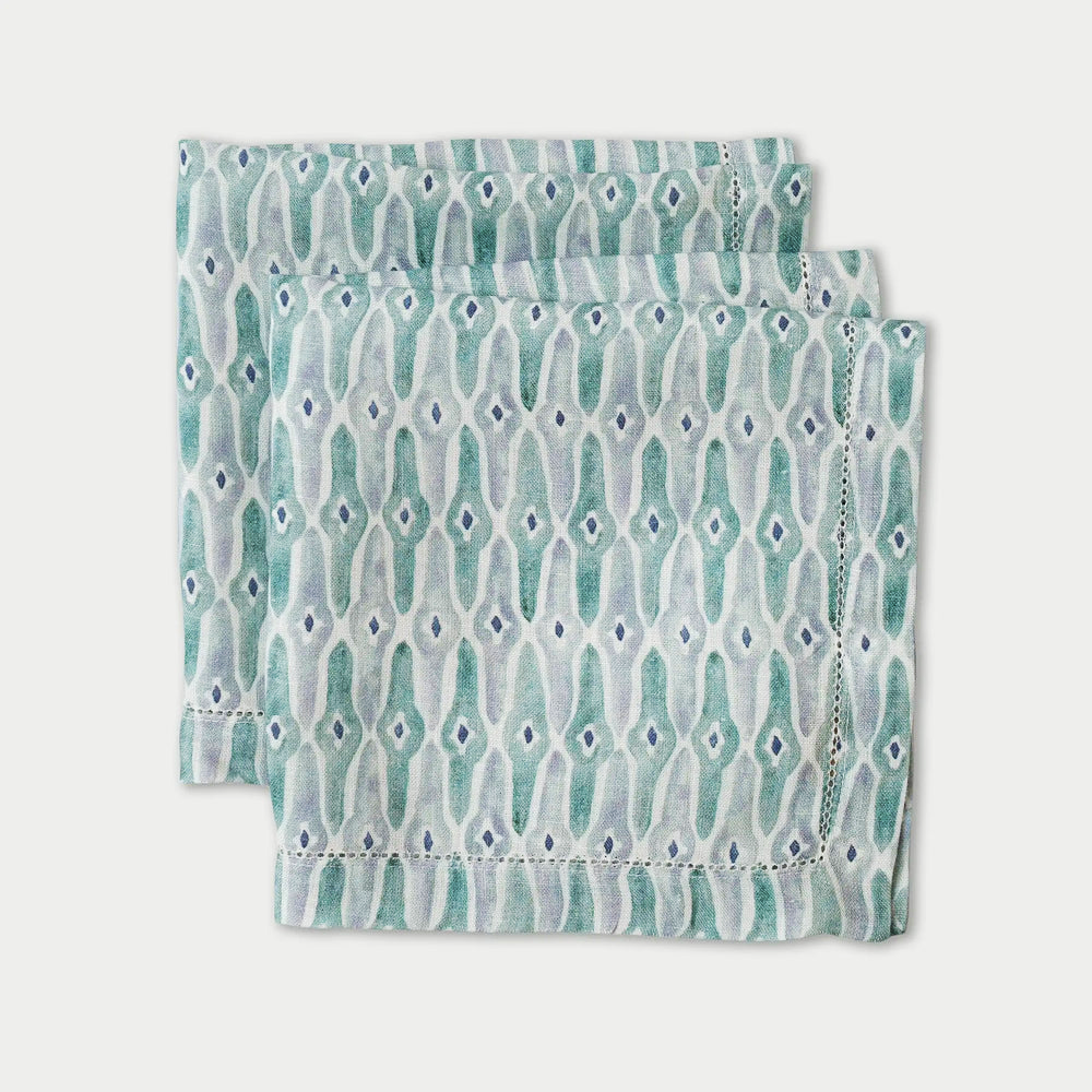 Mosaic Blue Linen Table Napkins-Set of 2