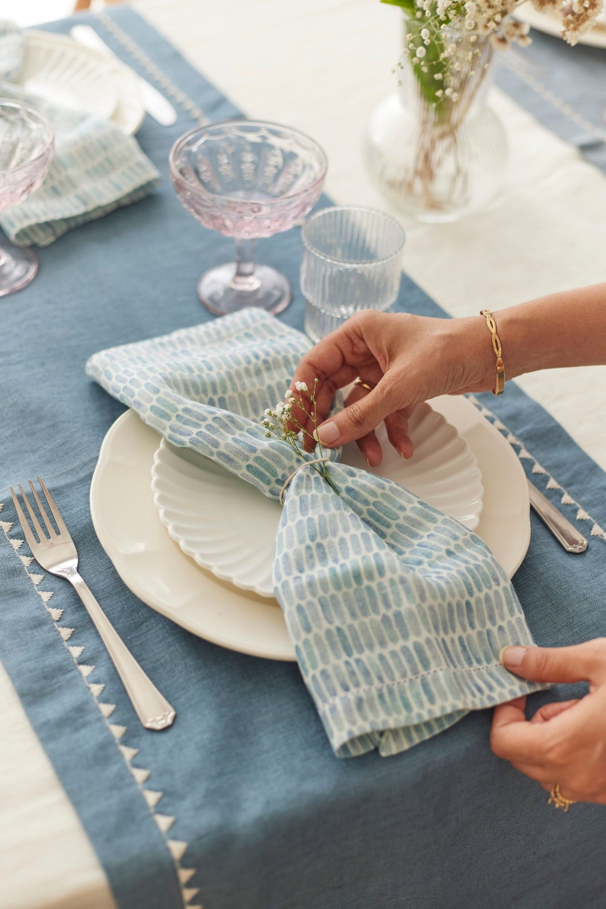 Speckle Blue Linen Table Napkins-Set of 2