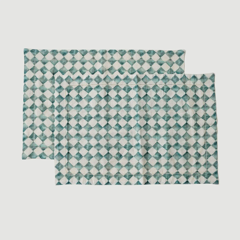 Checker Blue Table Mats-Set of 2