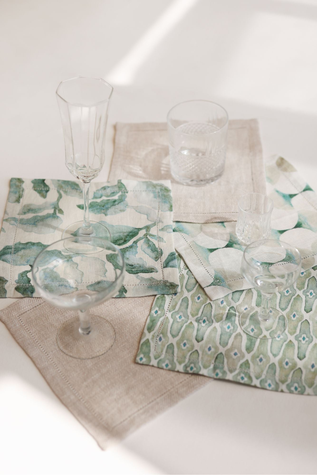 Mosaic Sage Linen Cocktail Napkins-Set of 4