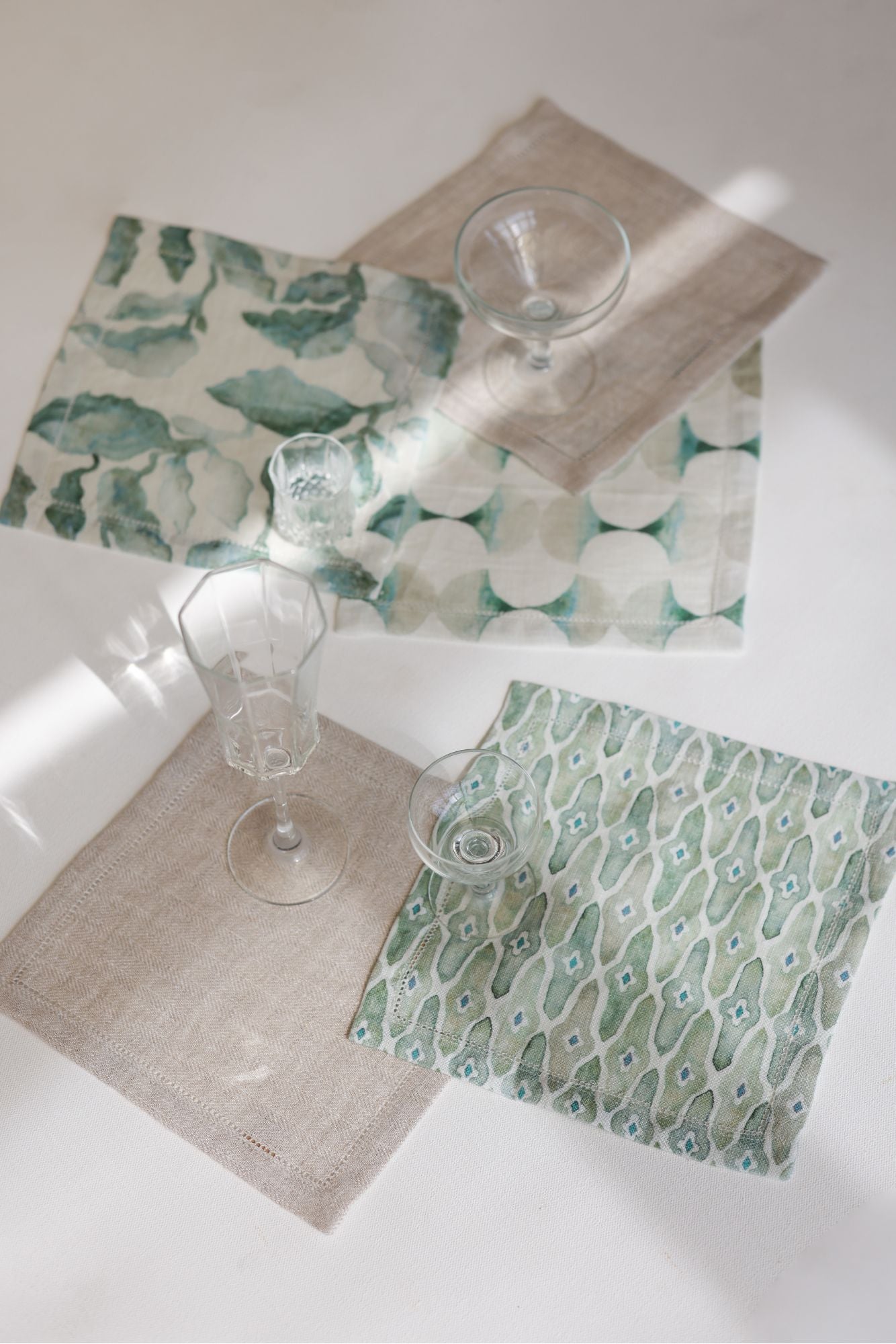 Mosaic Sage Linen Cocktail Napkins-Set of 4